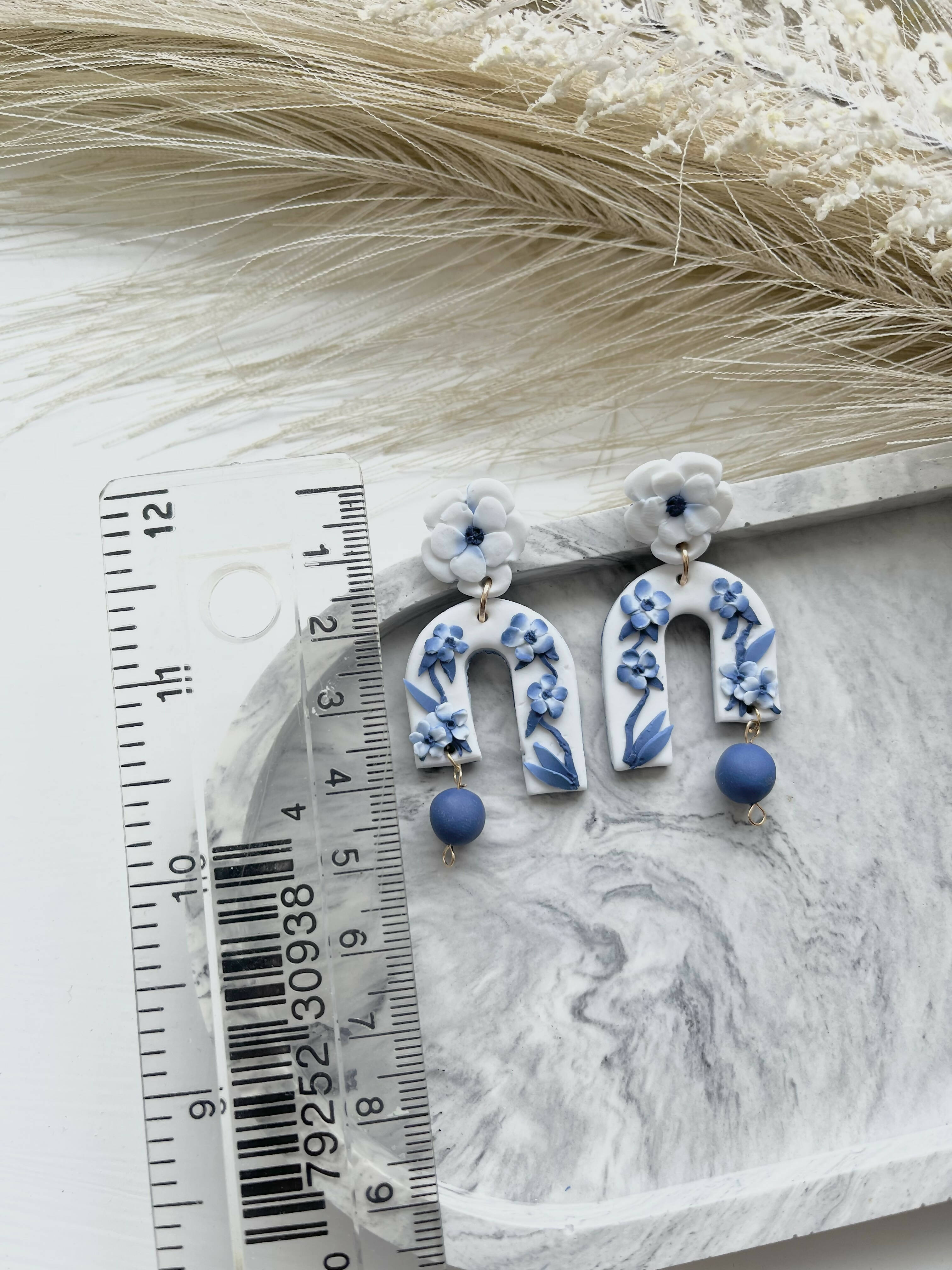 Blue China No. 4 - Handmade Polymer Clay Earrings