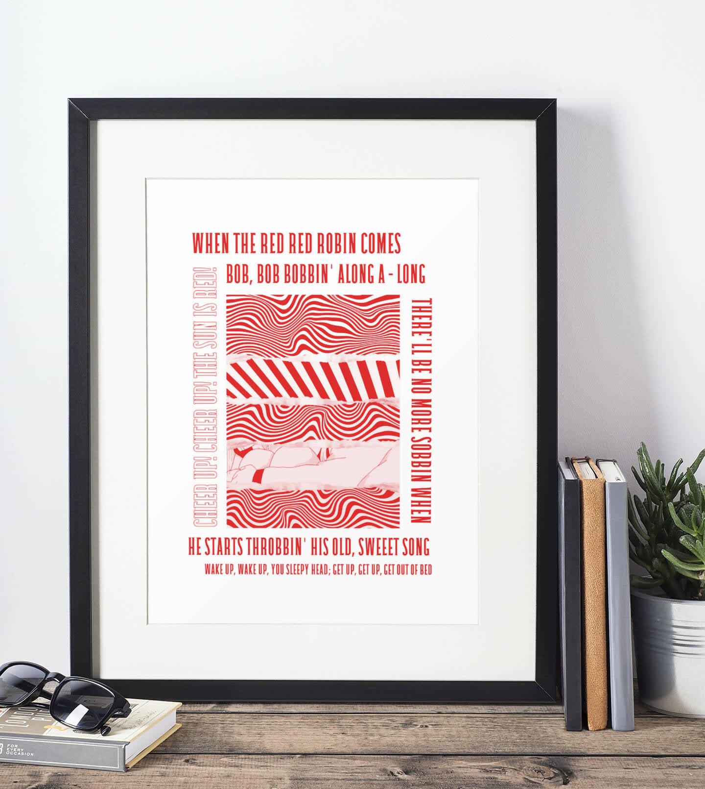 Hull KR Art Print RED RED ROBIN LYRICS Design in White