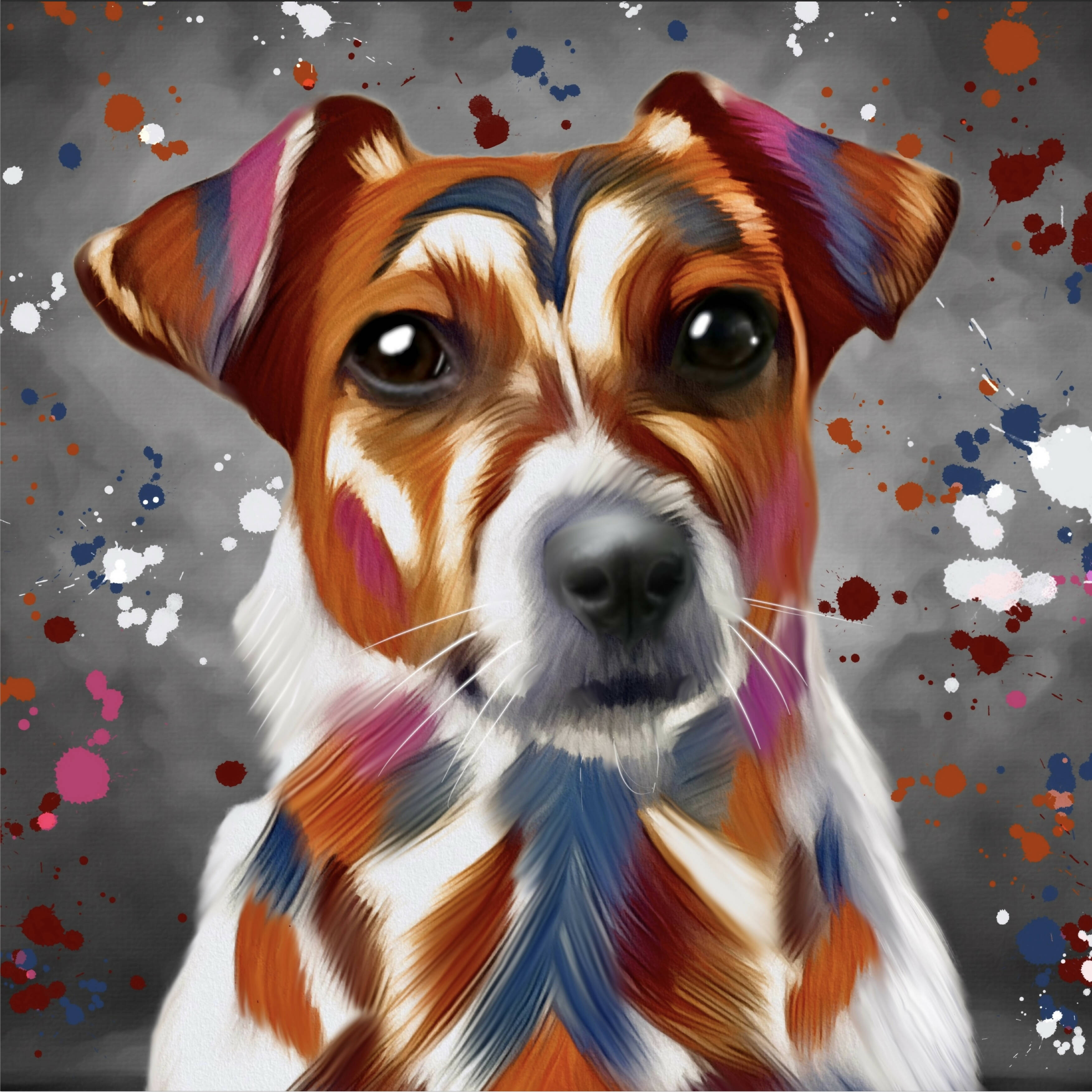 JACK RUSSELL DOG COLOUR SPLASH FRAMED ARTWORK.