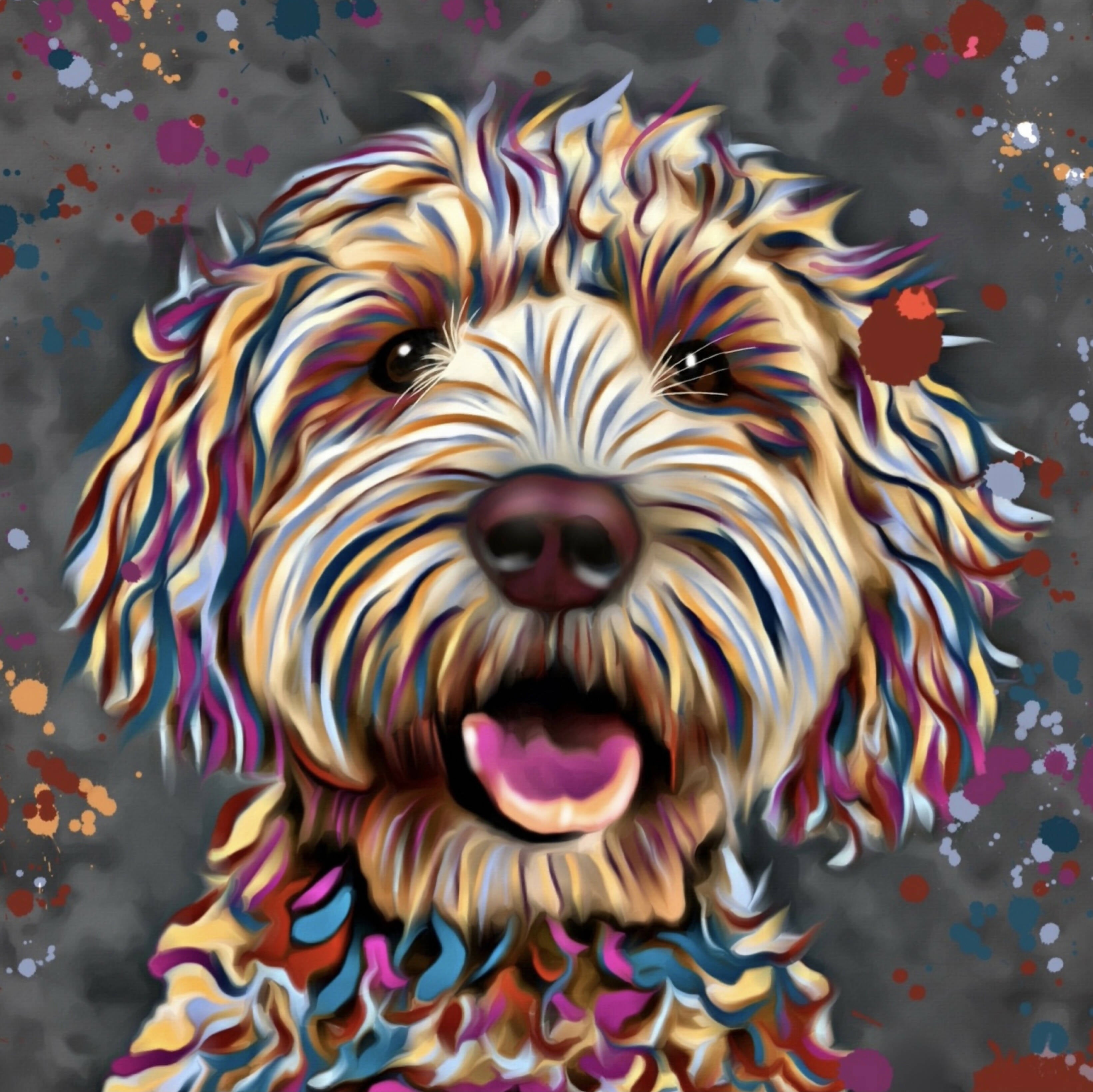 COCKAPOO DOG COLOUR SPLASH FRAMED ARTWORK.