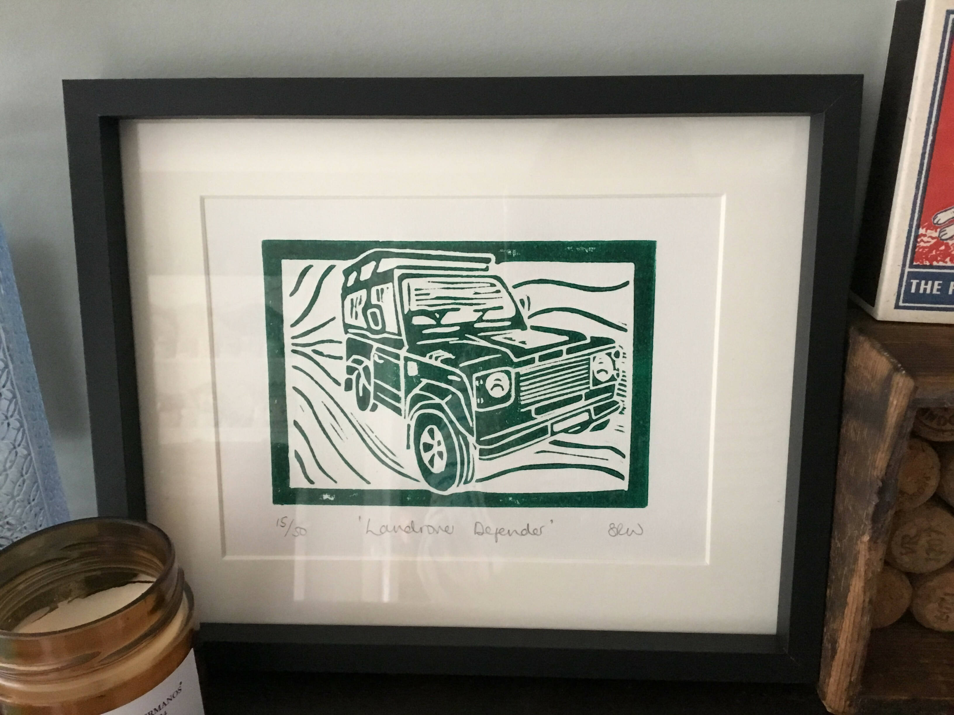 Land Rover Defender Framed Lino Cut Print