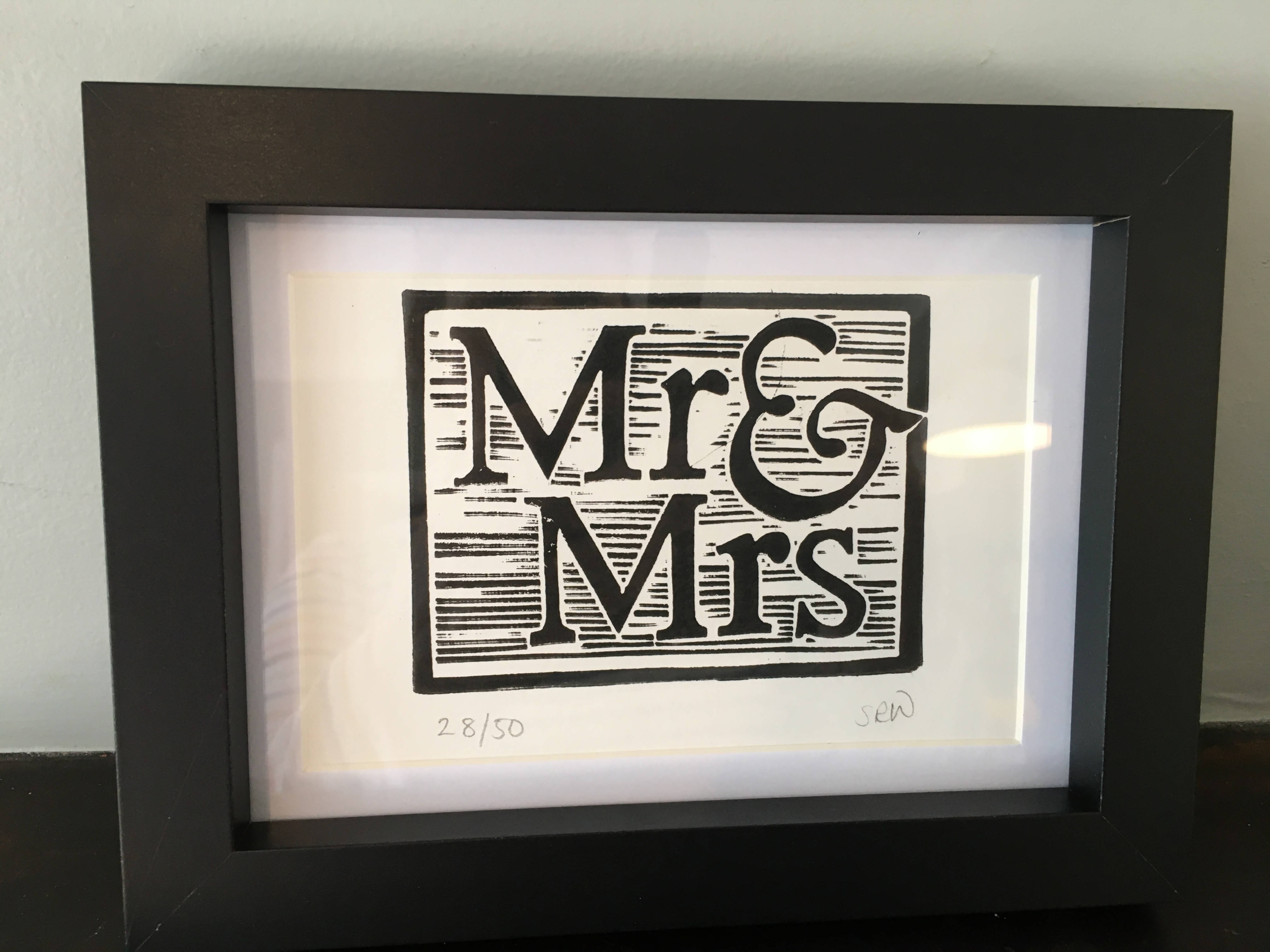 Mr & Mrs Framed Lino Cut Print