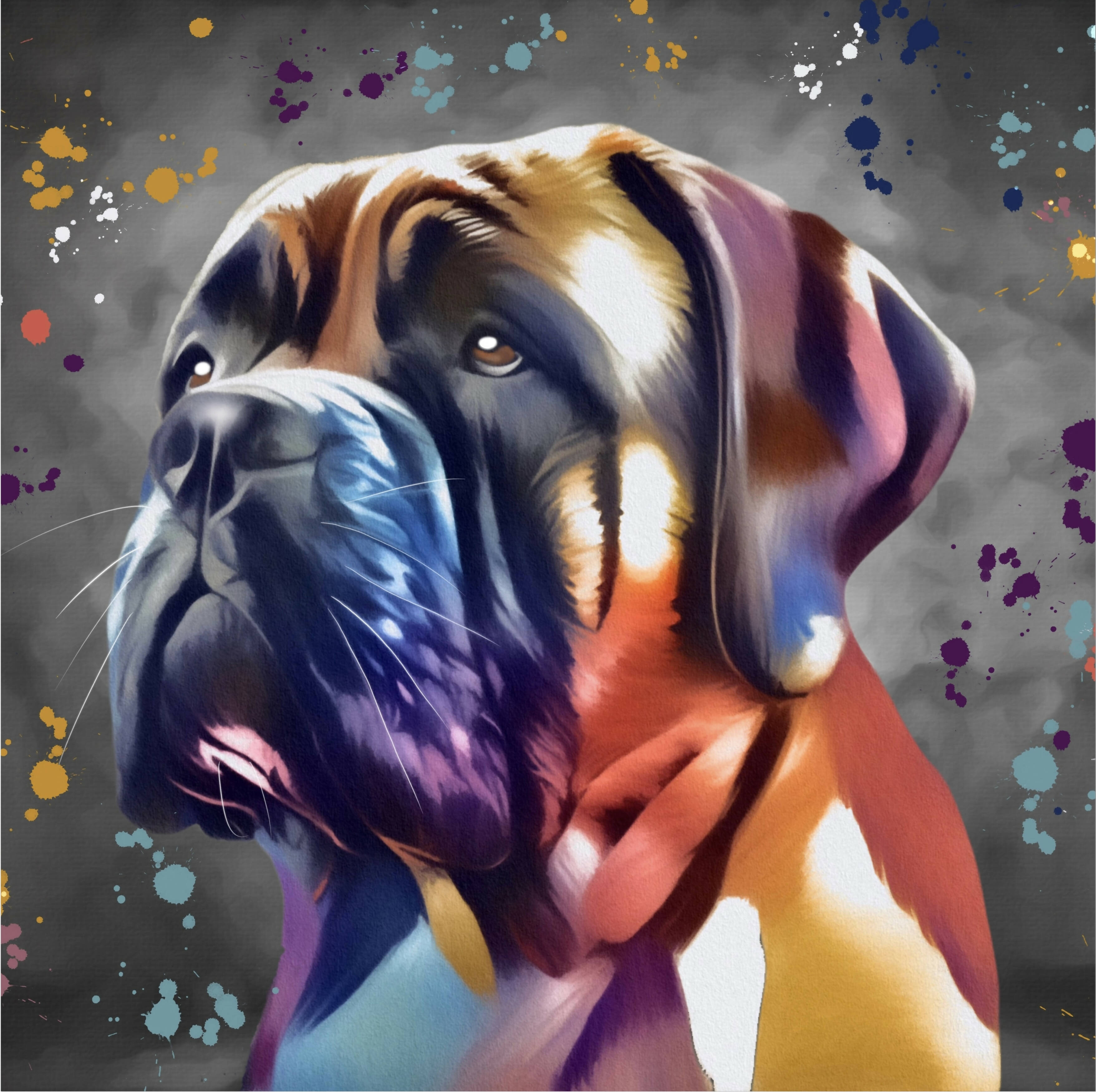 BULLMASTIFF DOG COLOUR SPLASH FRAMED ARTWORK