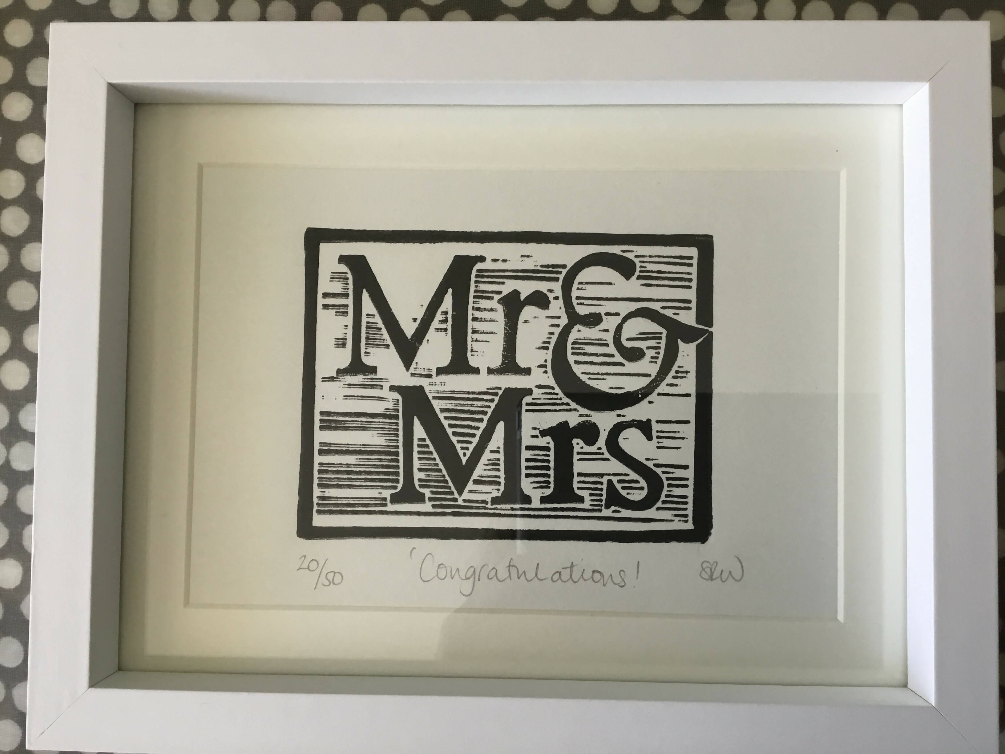 Mr & Mrs Framed Lino Cut Print