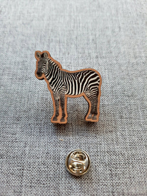 Zebra Wooden Pin Badge