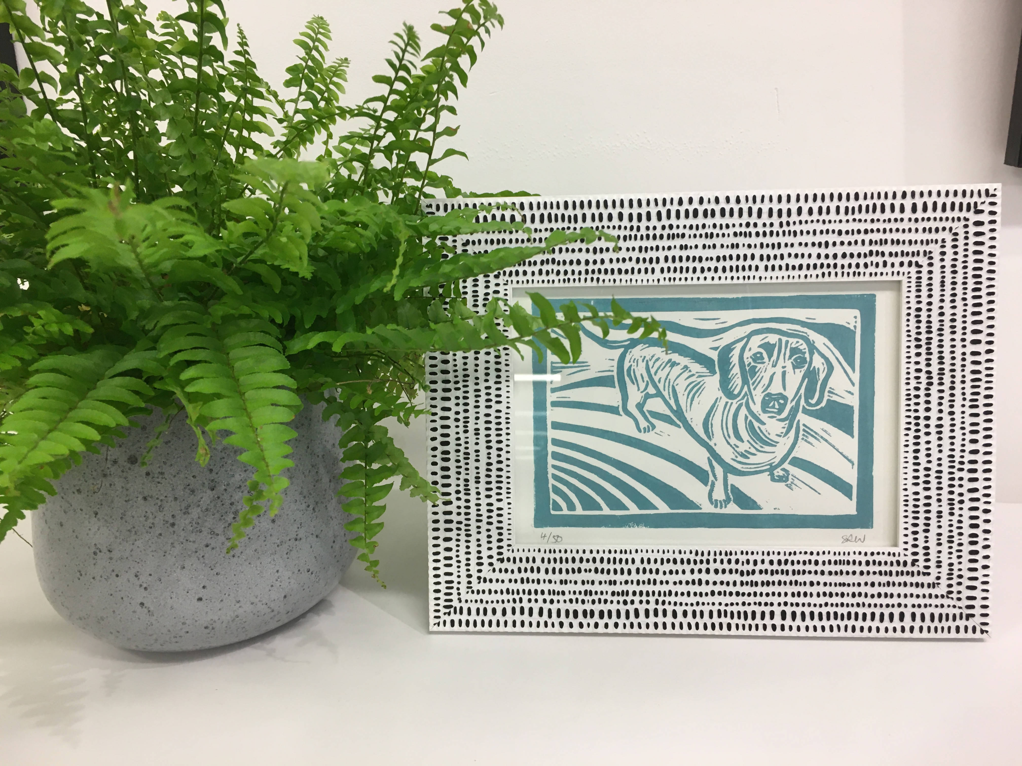 Sausage Dog Framed Lino Cut Print