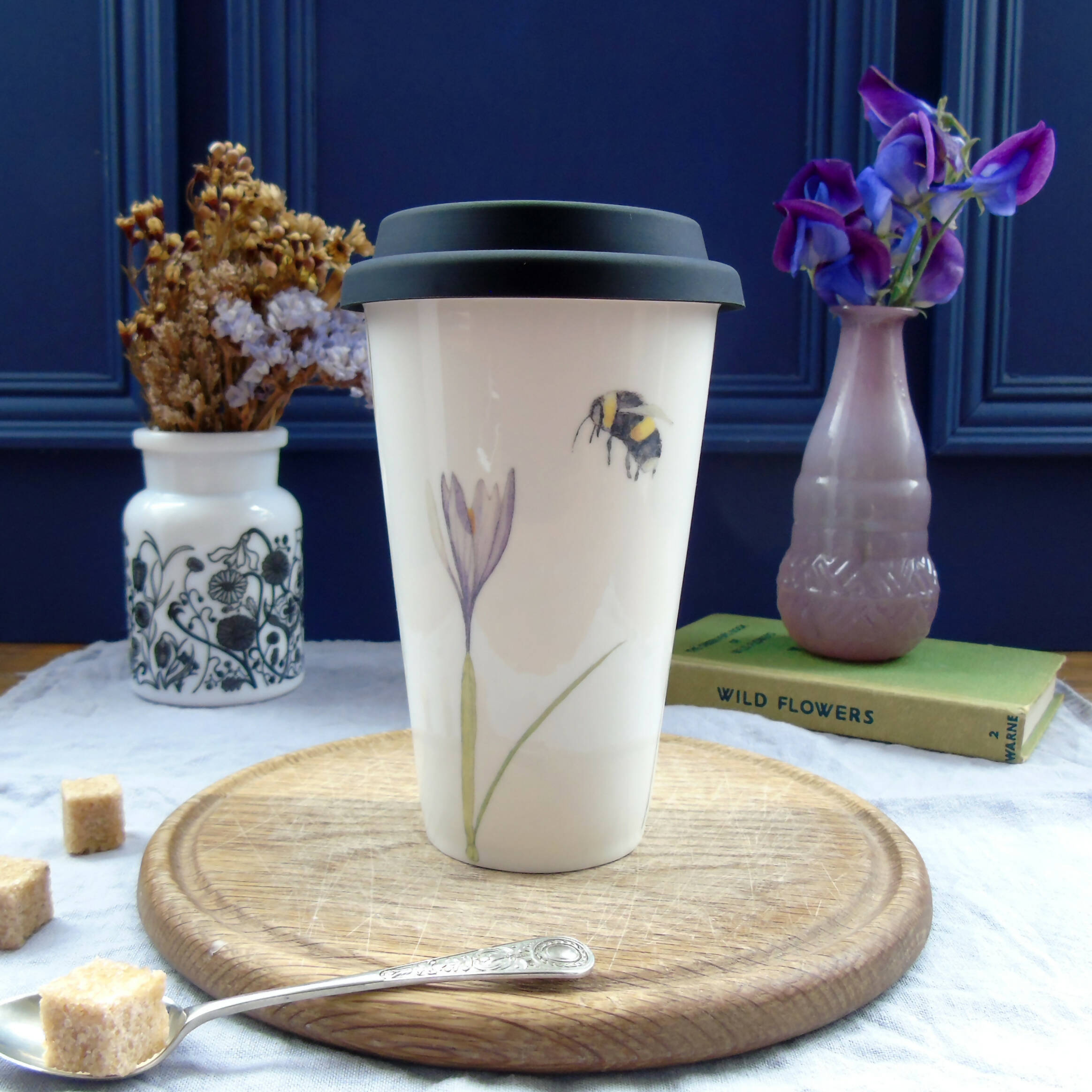 Bee and Spring Flower Bone China Travel Mug