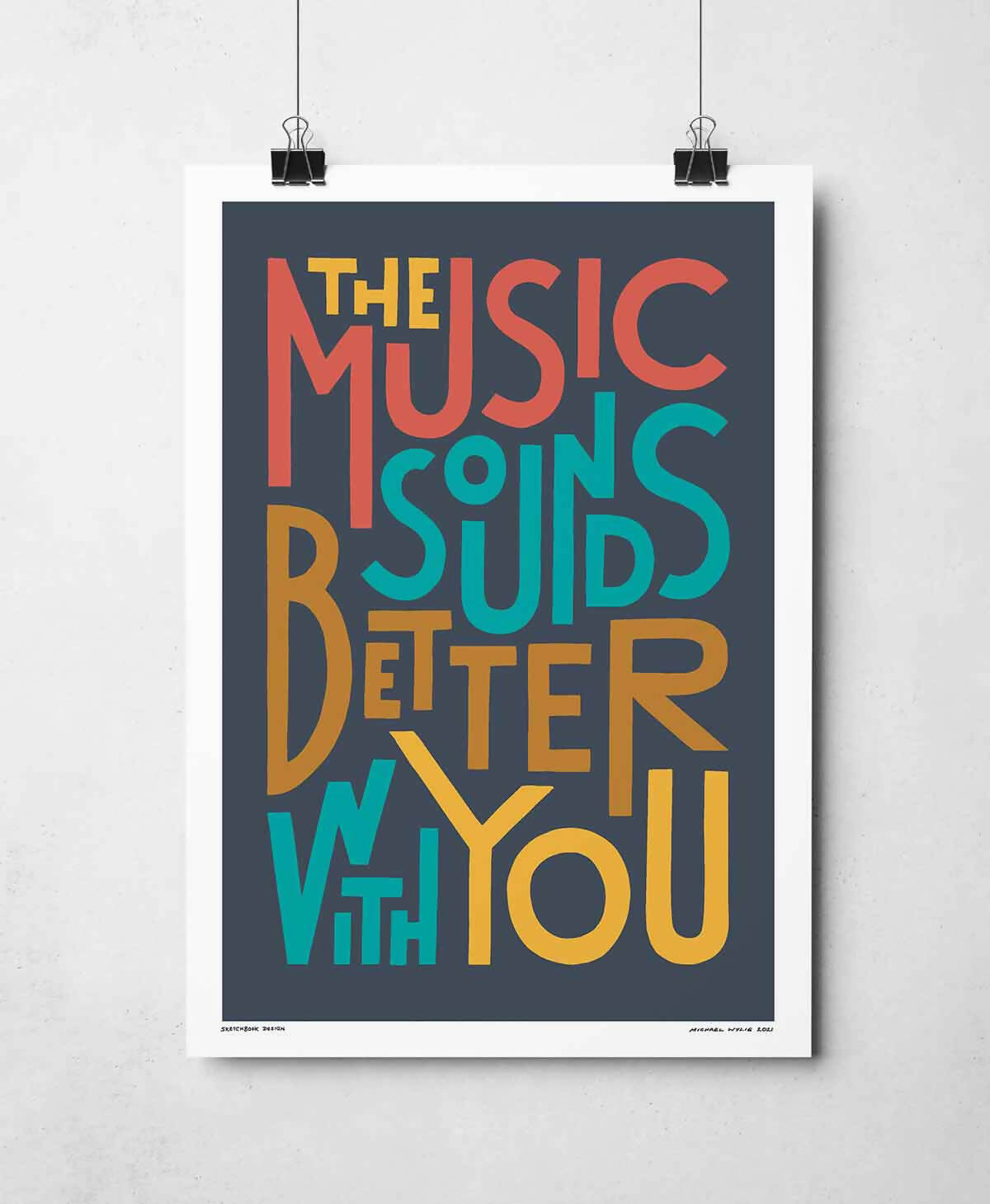 Multicolor typography design on dark blue background.