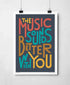 Multicolor typography design on dark blue background.