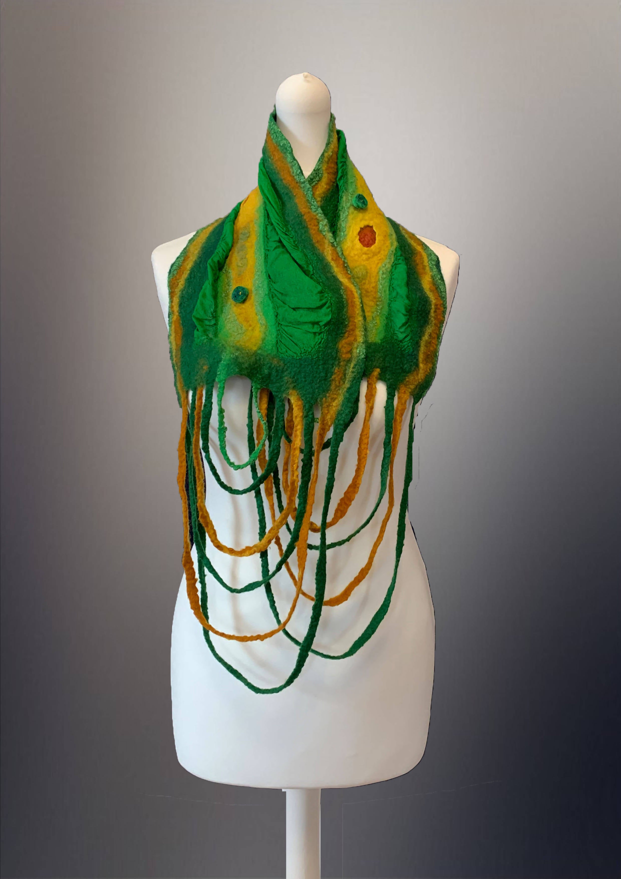 Nuno Felt Scarf - Green/Olive with Loop At The End