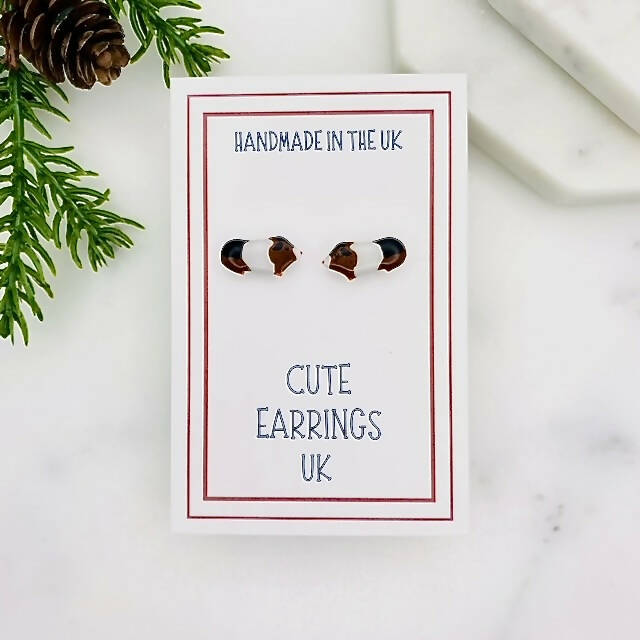 Tri Coloured Guinea Pig Stud Earrings