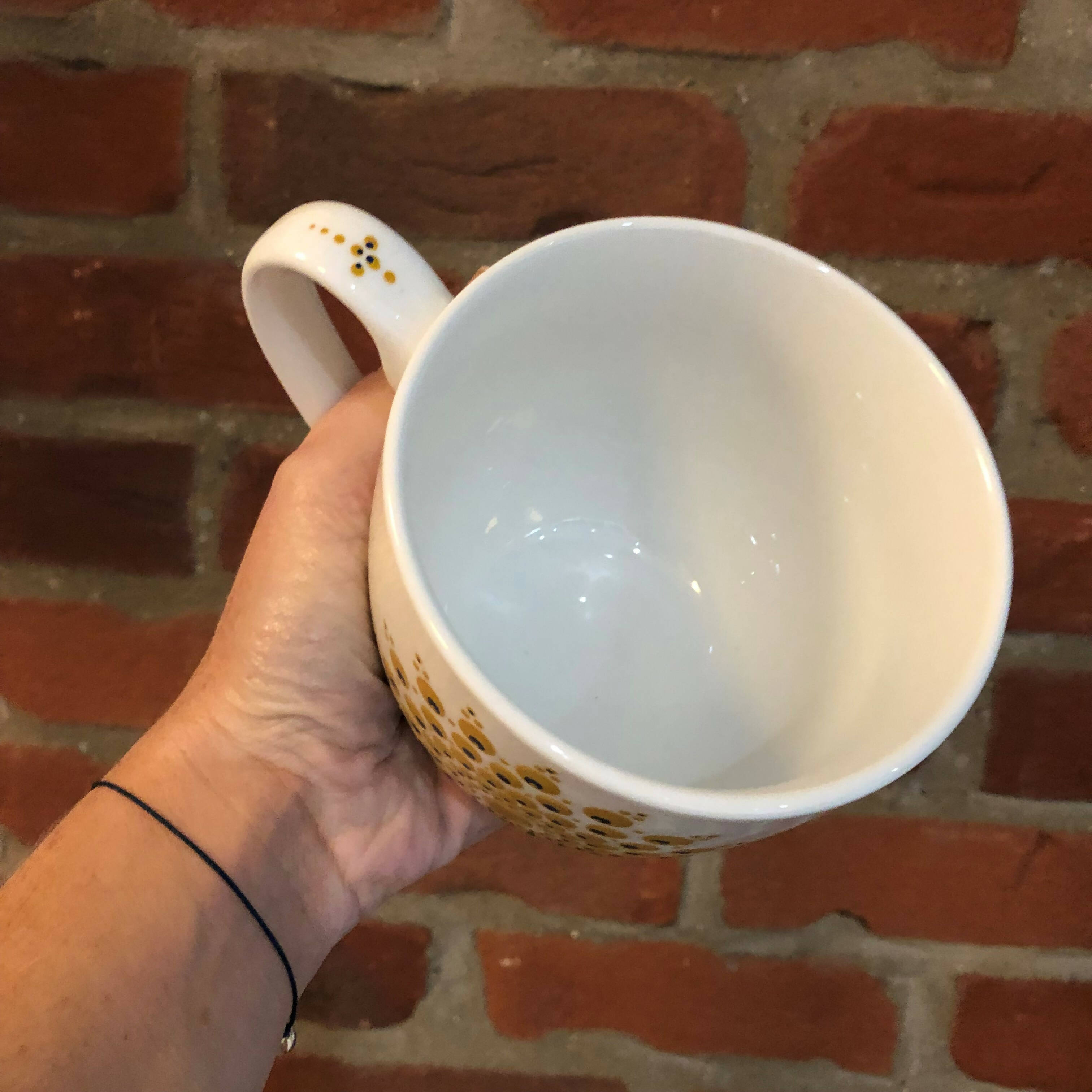 Hand Painted Dot Mandala Large Mug: True Ochre with Navy