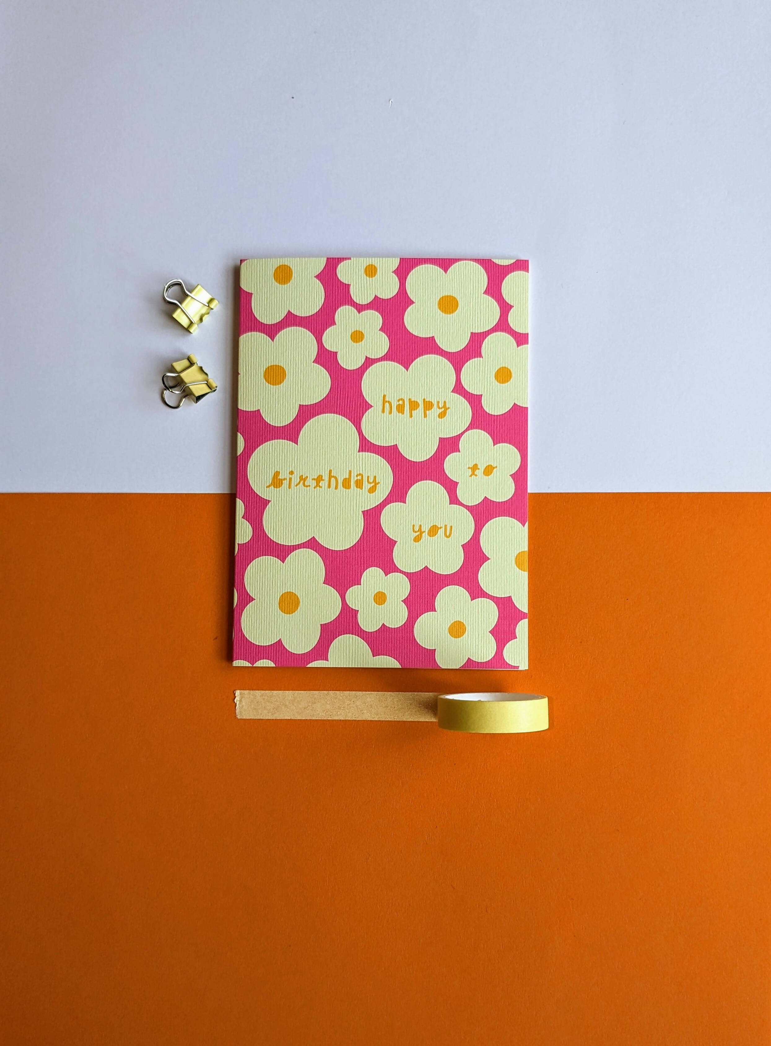 Happy Birthday Floral design card - pink