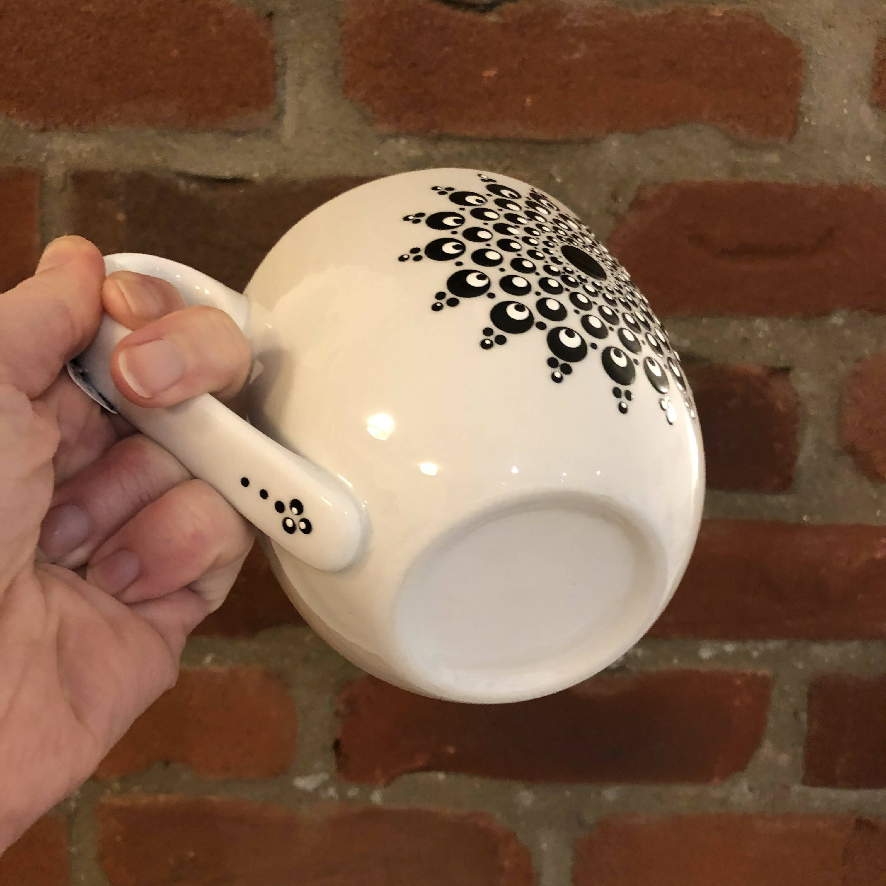 Hand Painted Dot Mandala Large Mug: Ebony Black and White