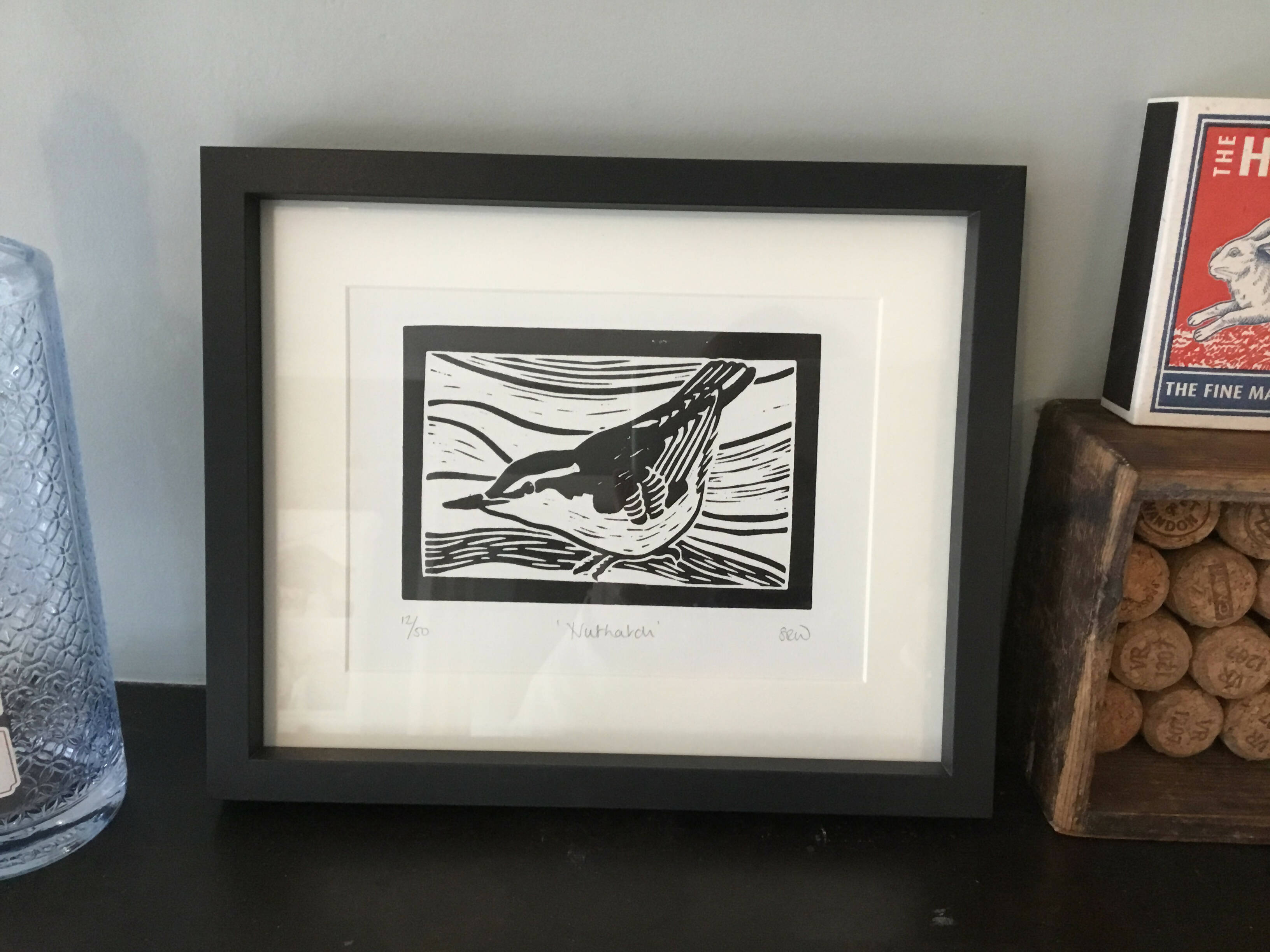 Nuthatch Framed Lino Cut Print