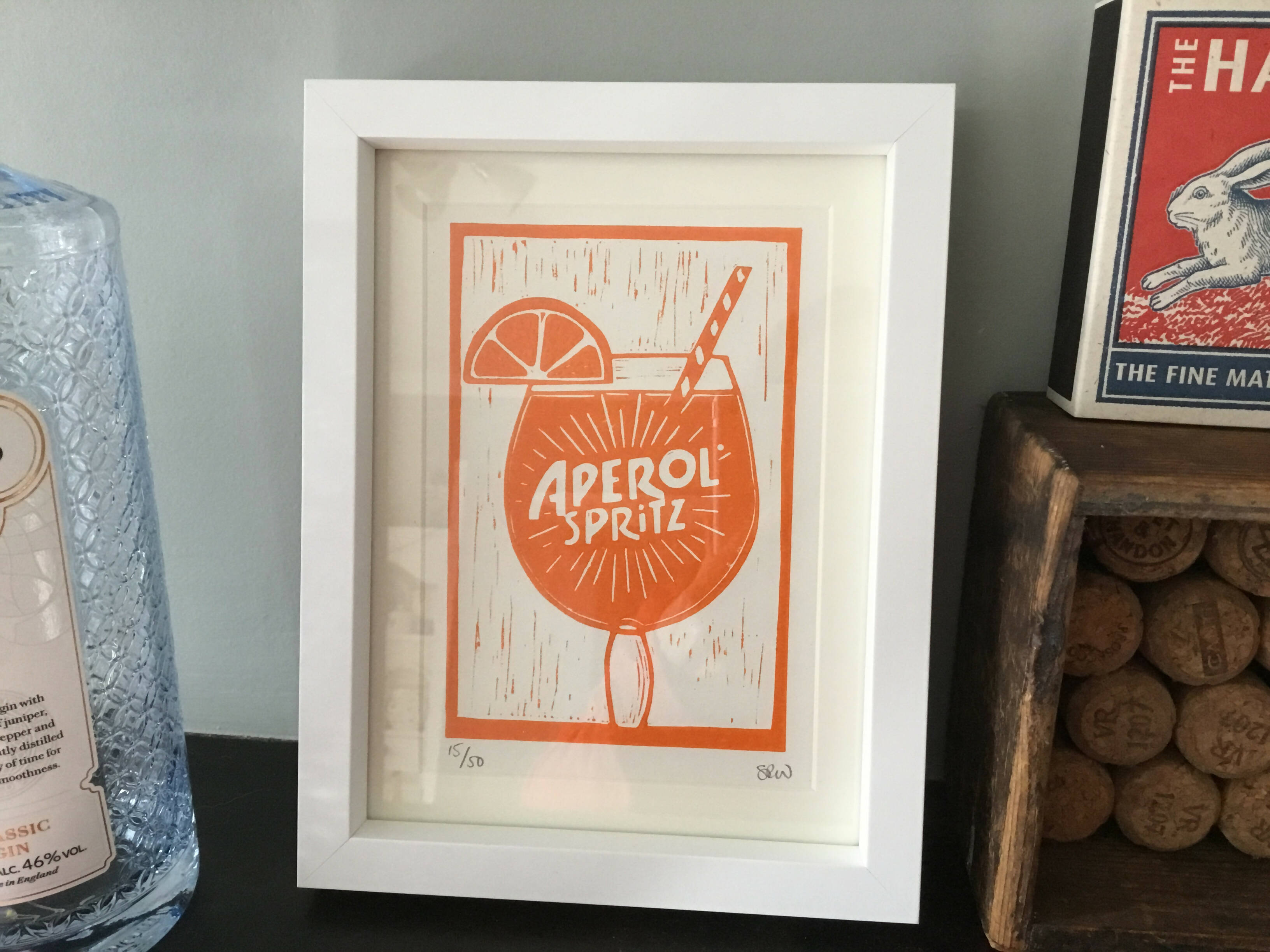 Aperol Drink Framed Lino Cut Print
