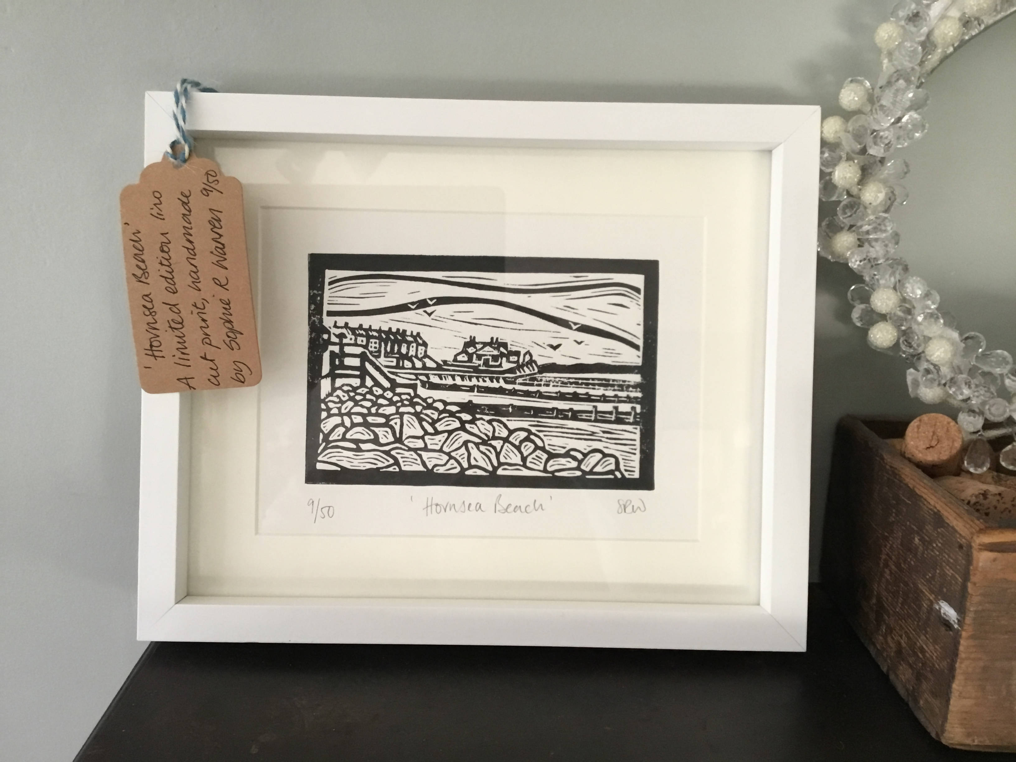 Hornsea Beach Framed Lino Cut Print