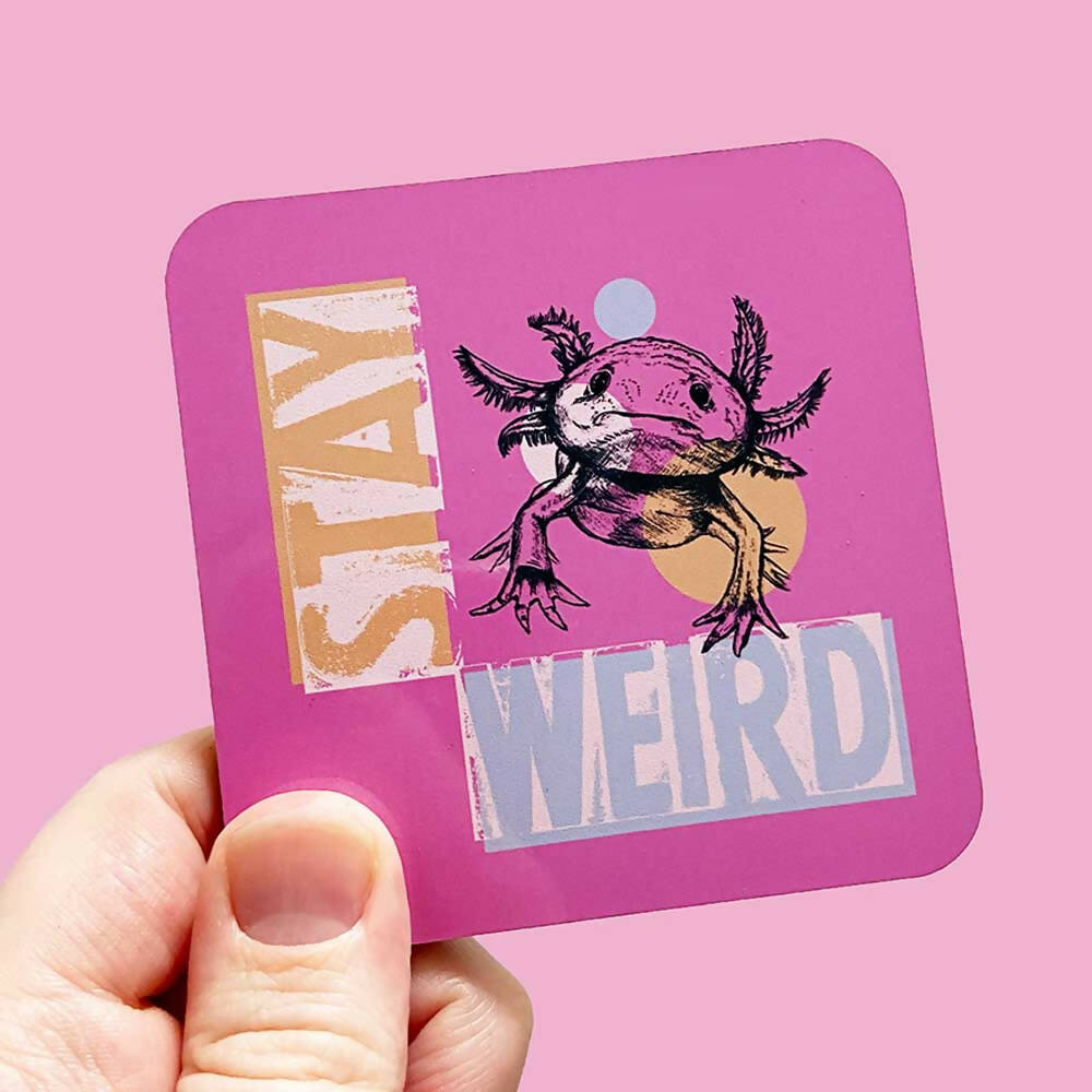 Pink animal pun coaster with typography design.