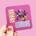 Pink animal pun coaster with typography design.