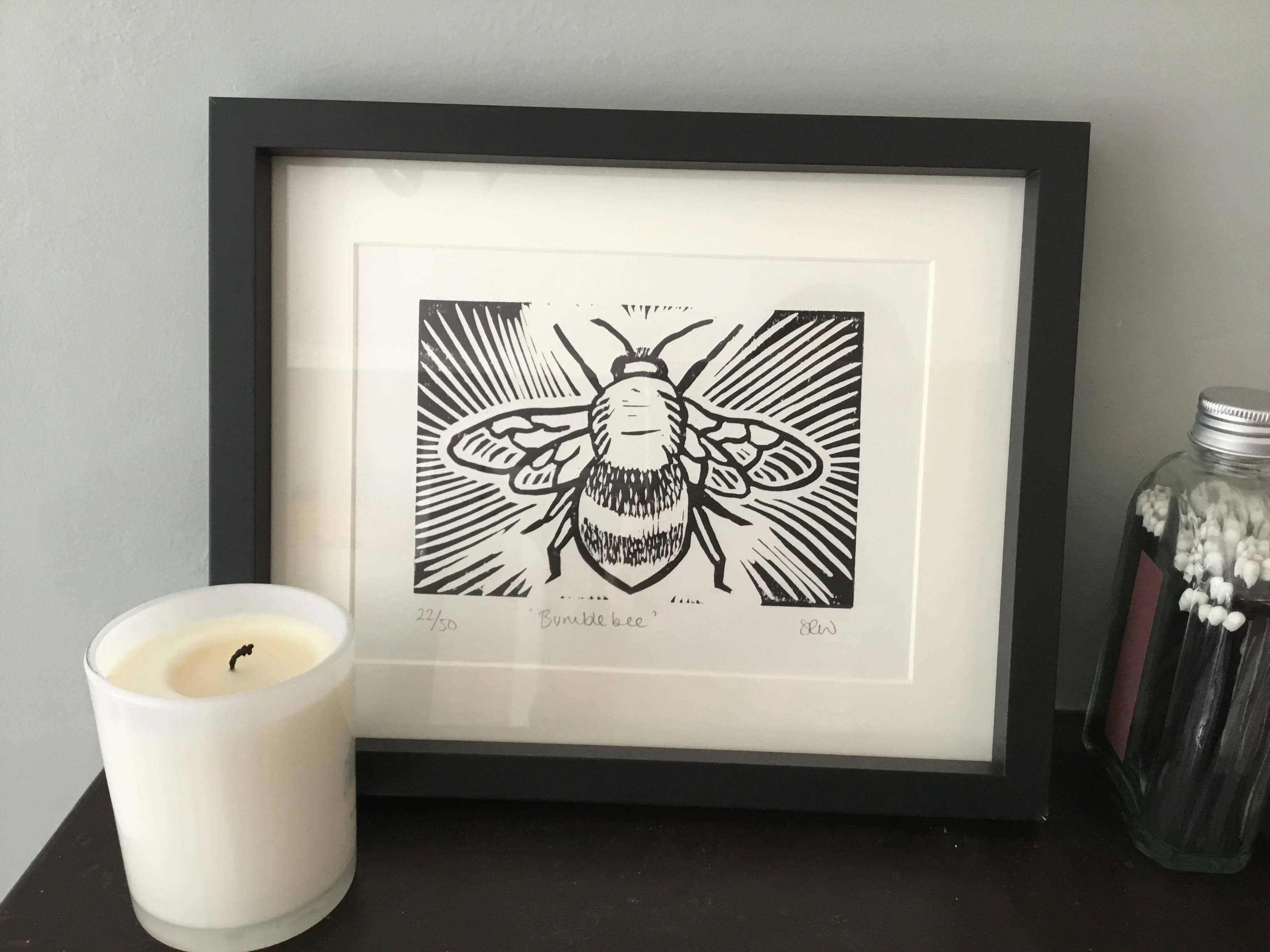 Bumblebee Framed Lino Cut Print
