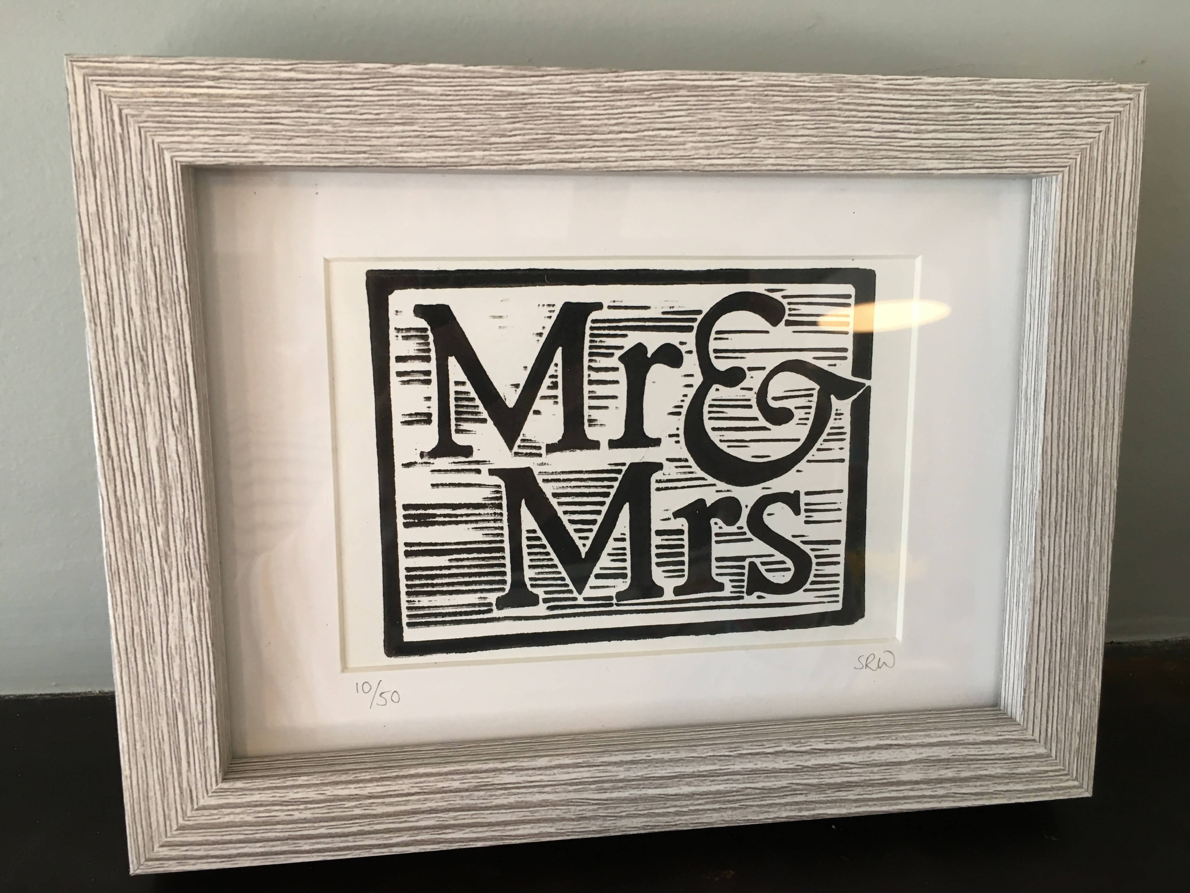 Mr & Mrs Framed Lino Cut Print