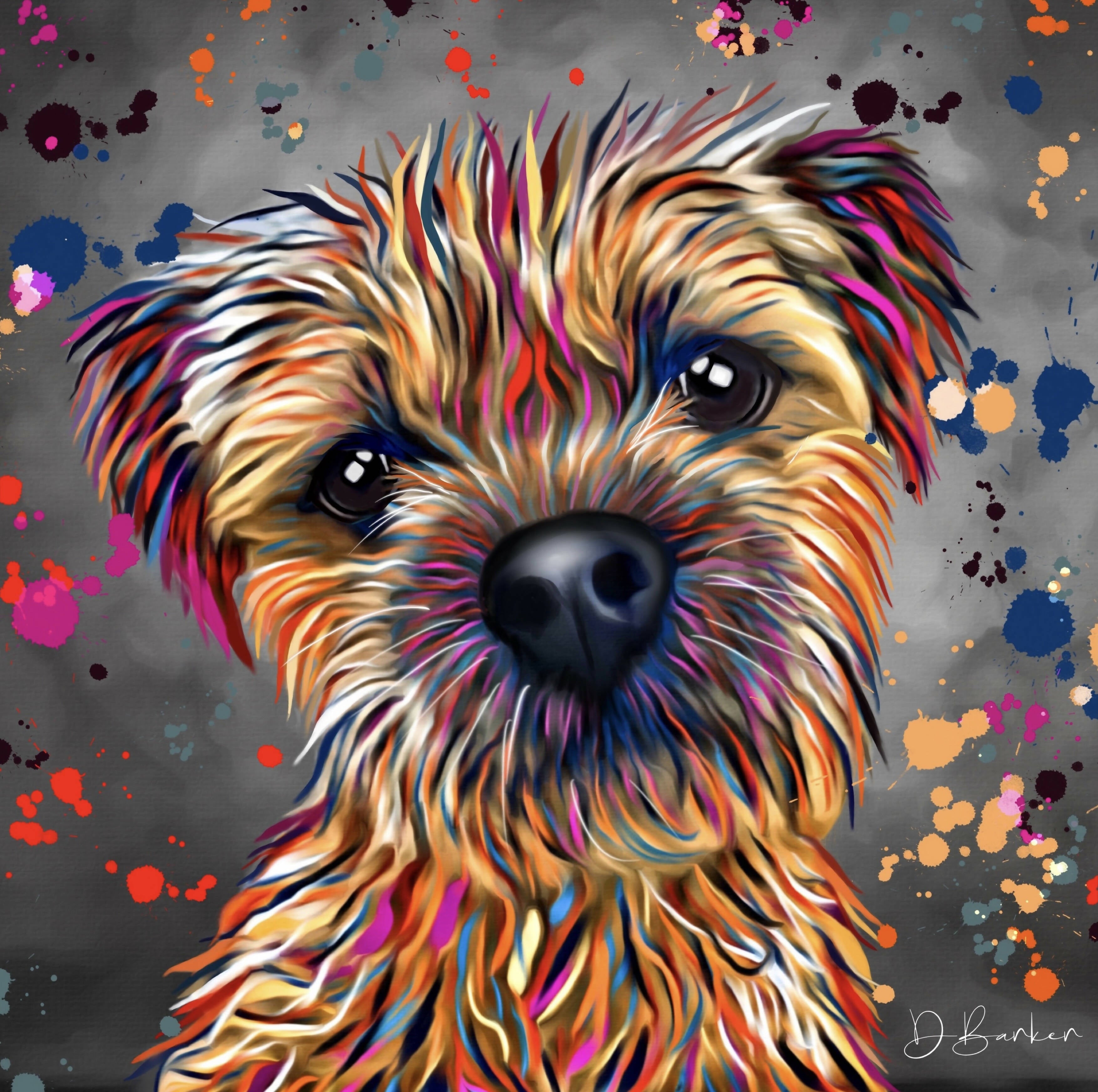 Border Terrier Dog Colour Splash Mounted Artwork | Art & Soul