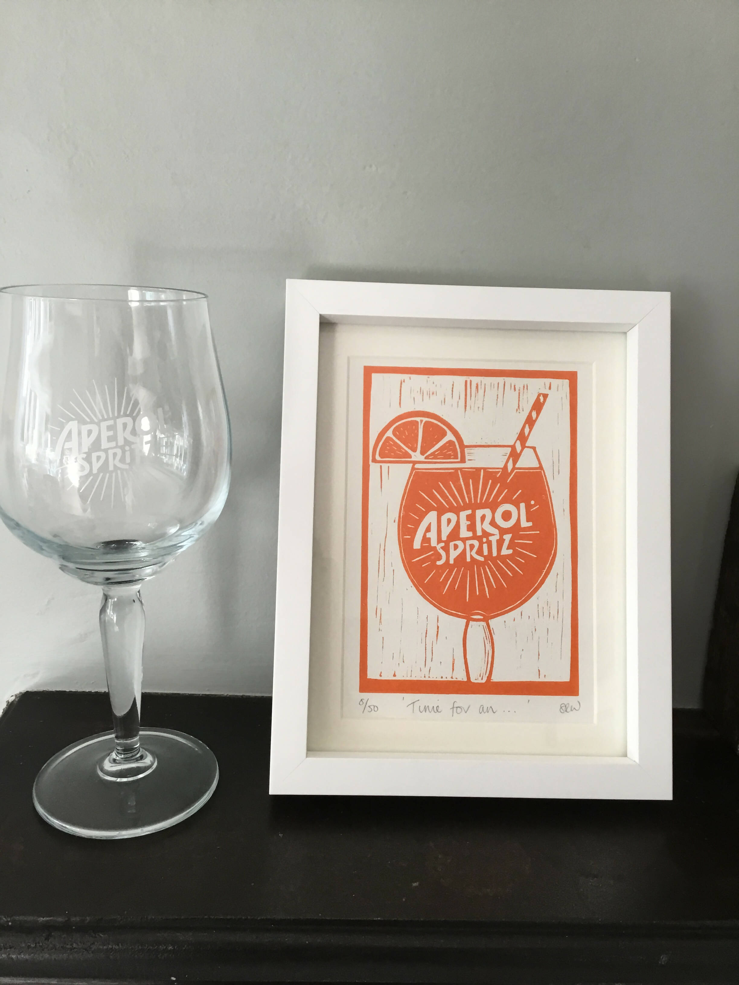 Aperol Drink Framed Lino Cut Print
