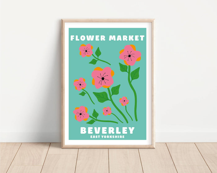 A4 Aqua Flower Market Beverley Print