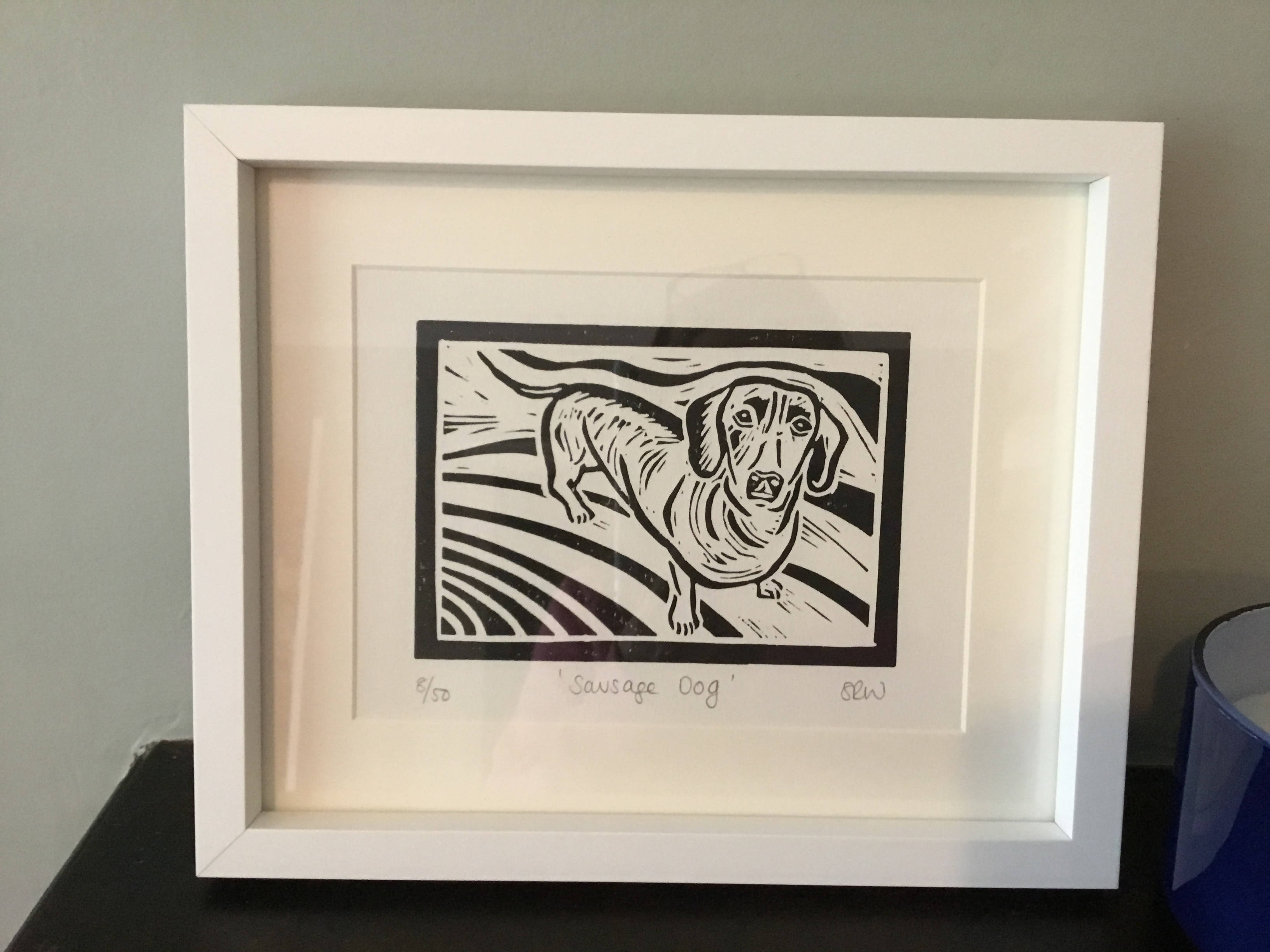 Sausage Dog Framed Lino Cut Print