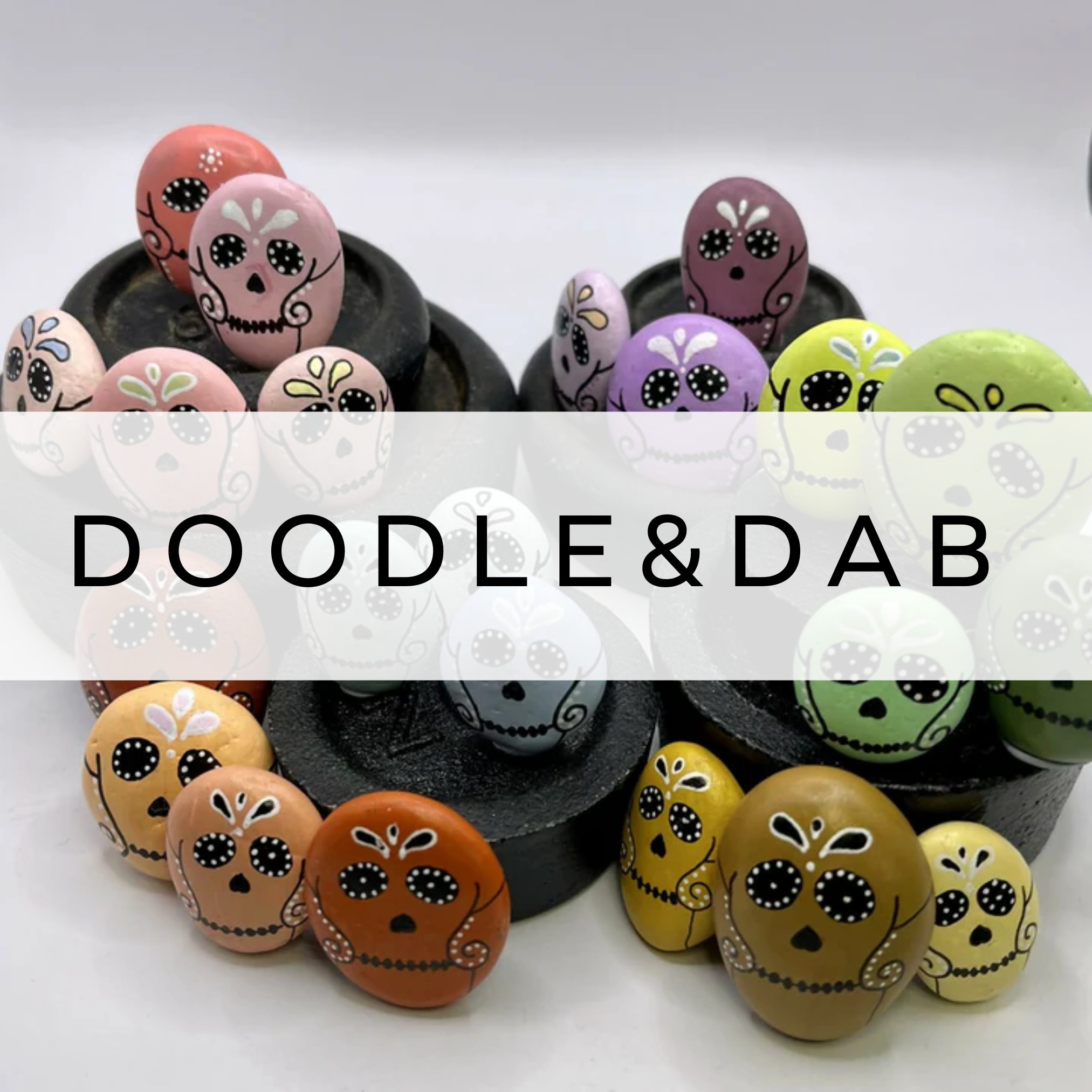 Vibrant hand-painted pebbles featuring intricate sugar skull designs. Unique, colourful pebble art perfect for decoration or gifting.