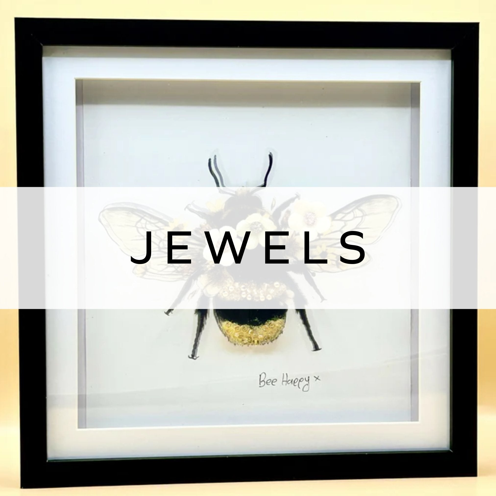 Framed mixed media artwork of a bee, featuring vibrant textures and layers. A unique, nature-inspired piece blending intricate details with dynamic design.