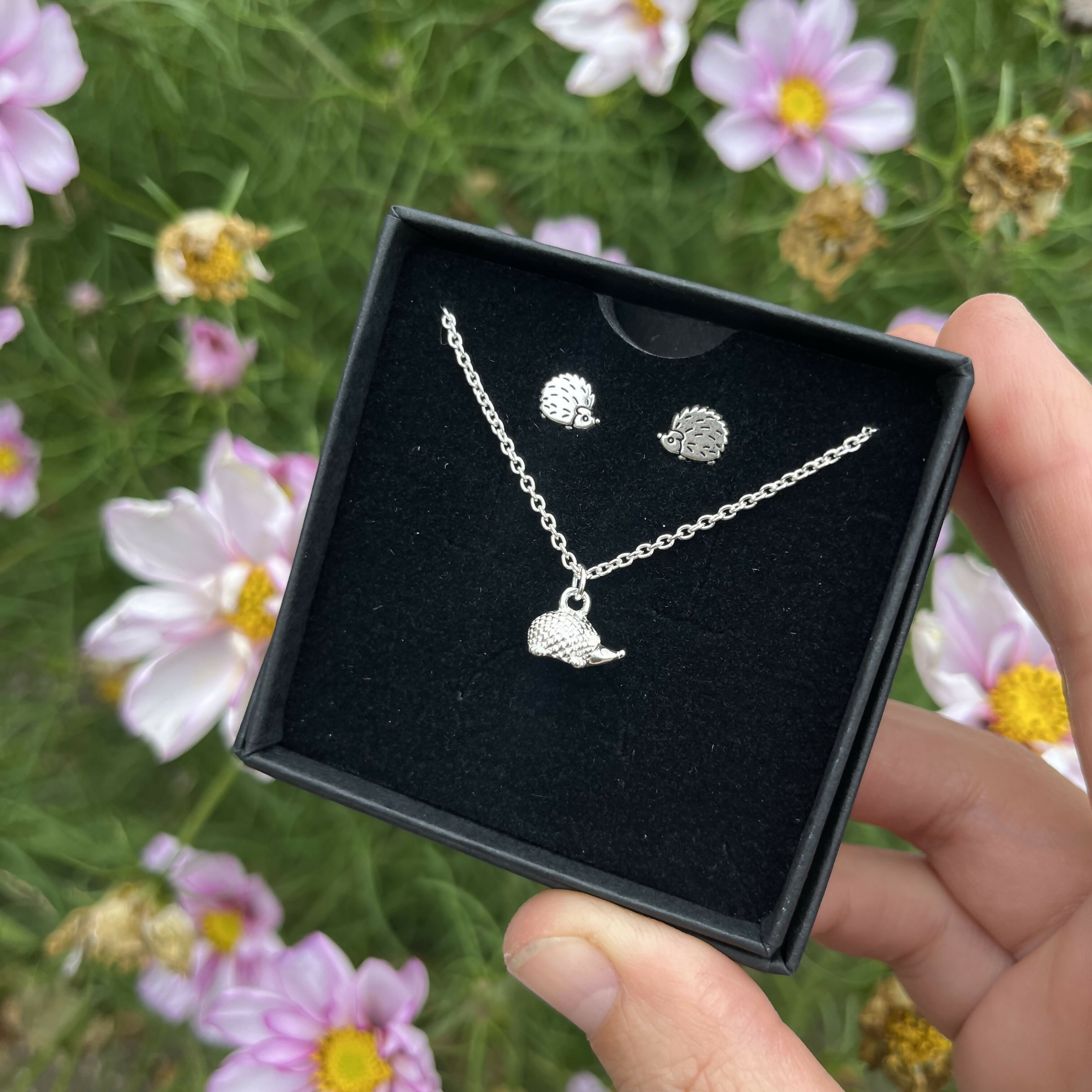 Hedgehog Necklace and Stud Set