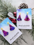 Galaxy Christmas Tree Gold Earrings, Alcohol Ink Art