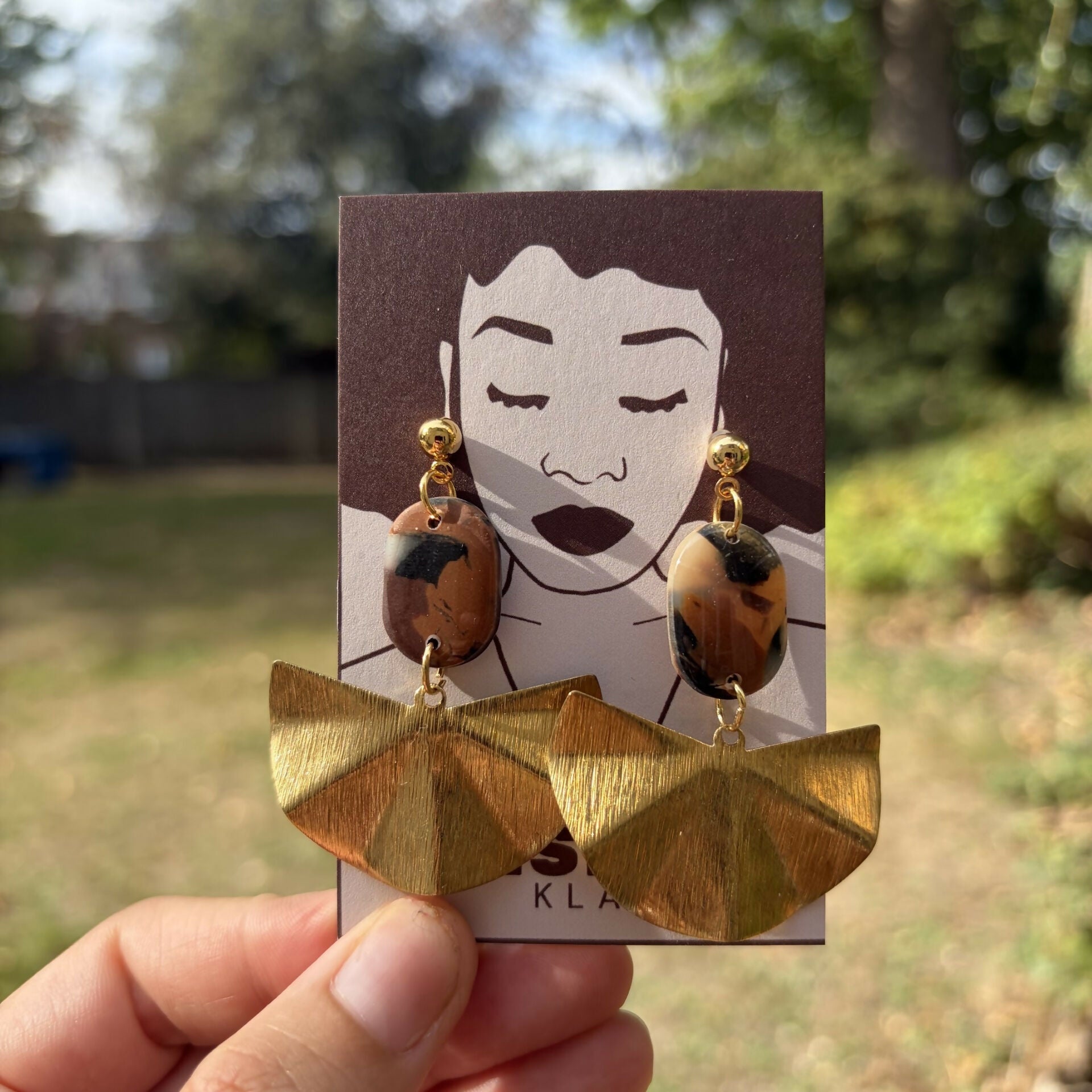 Melanie Tortoiseshell Polymer Clay & Gold Geometric Statement Earrings