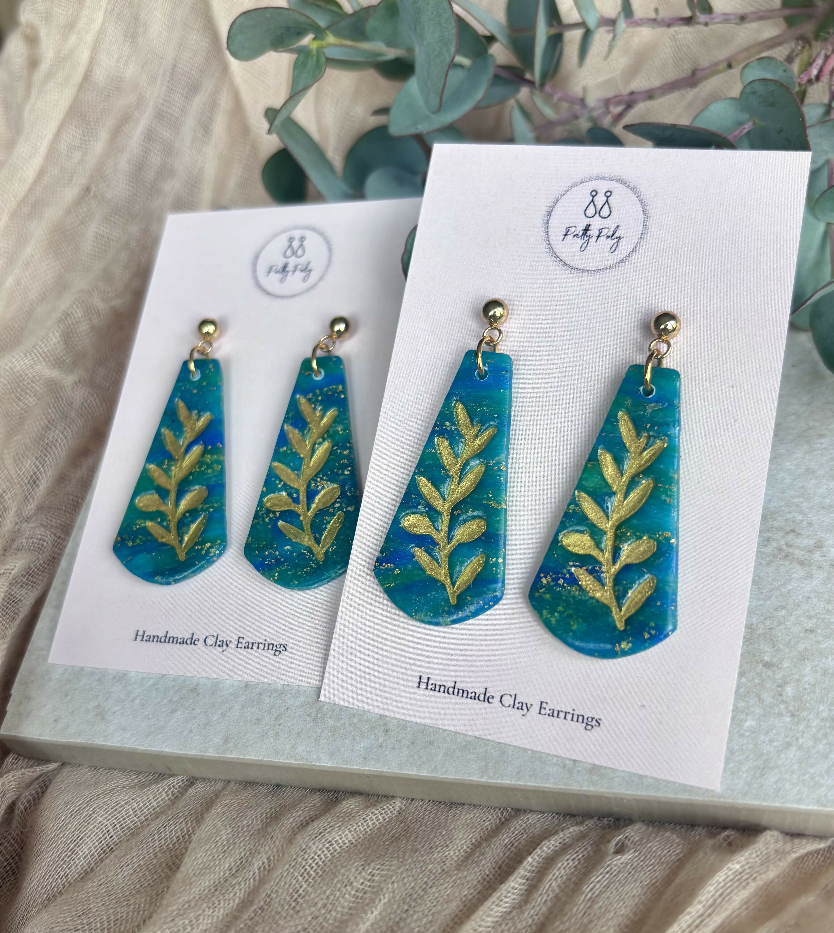 Ocean Dream Collection - Leaf Imprint Polymer Clay Earrings