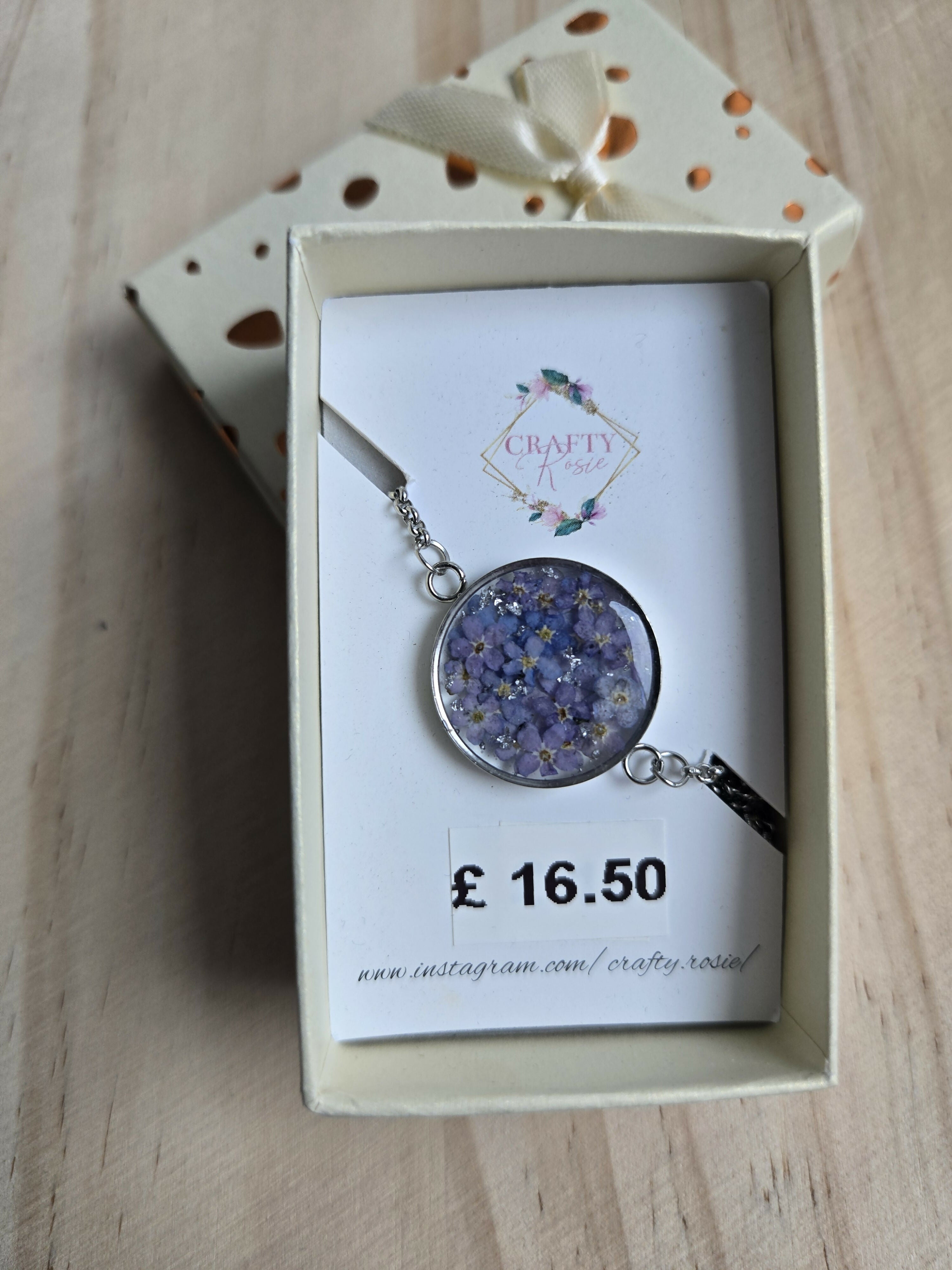 Stainless Steel Real Forget Me Not Flowers Bracelet