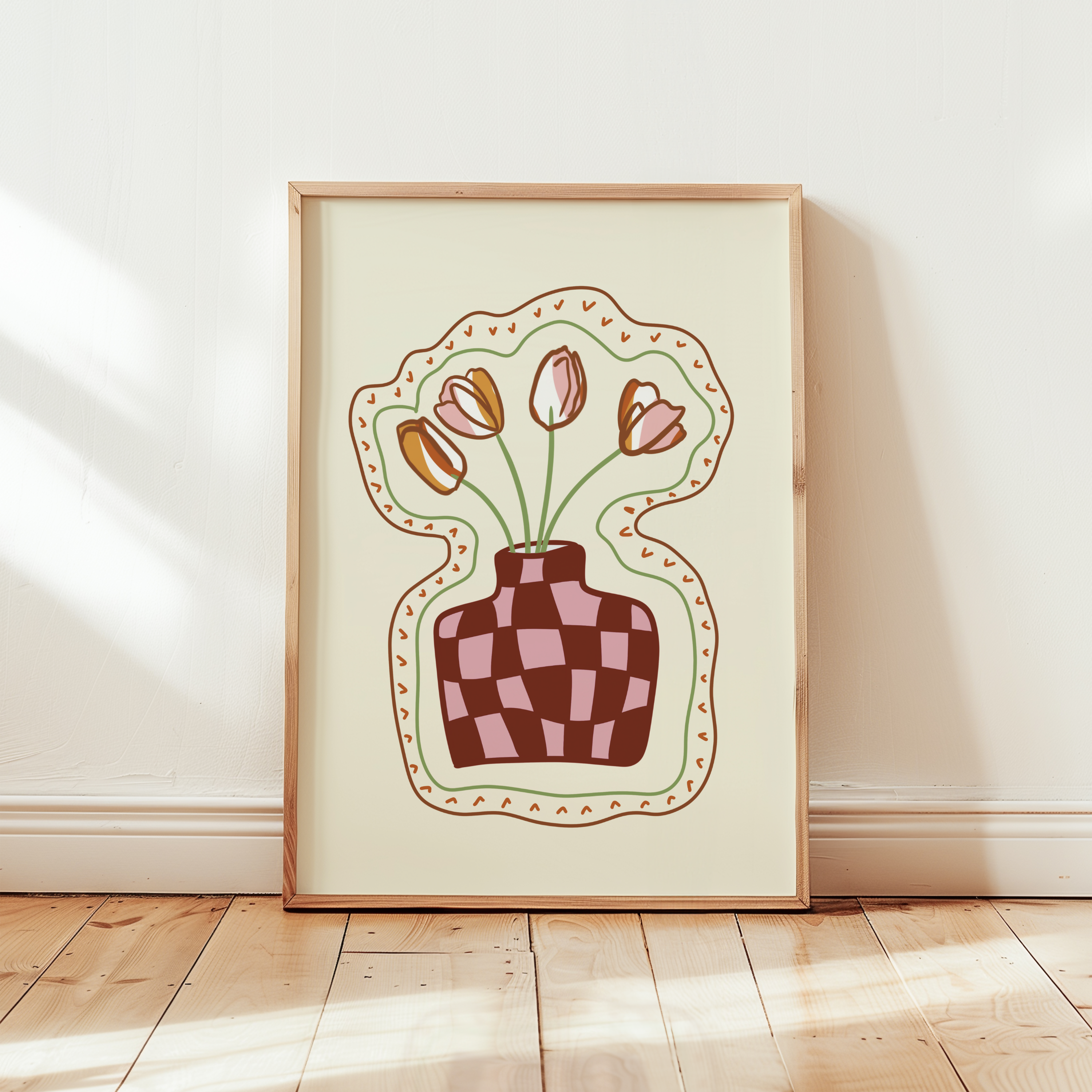 Check Tulip Vase Print in Brown