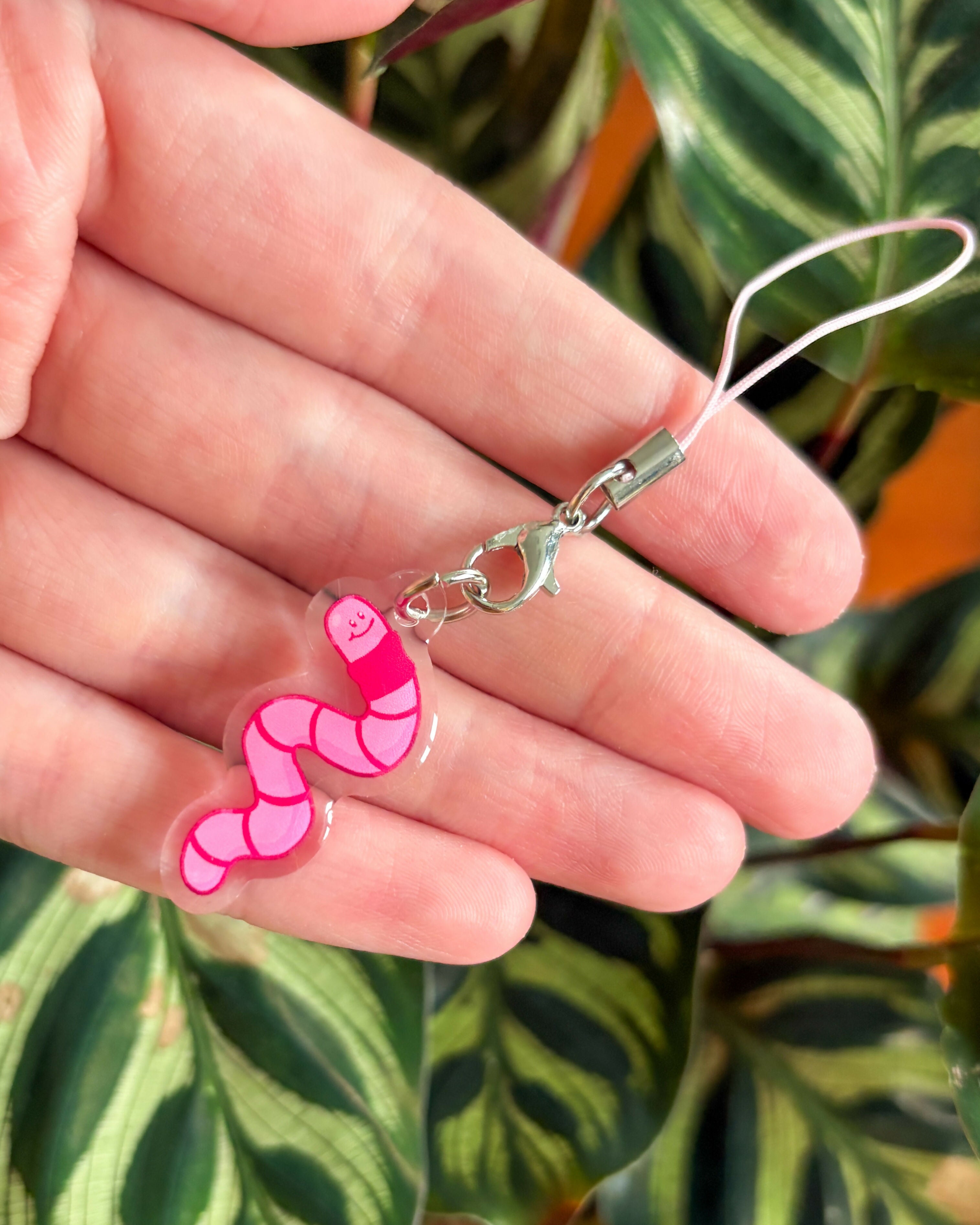Pink Worm Phone Charm