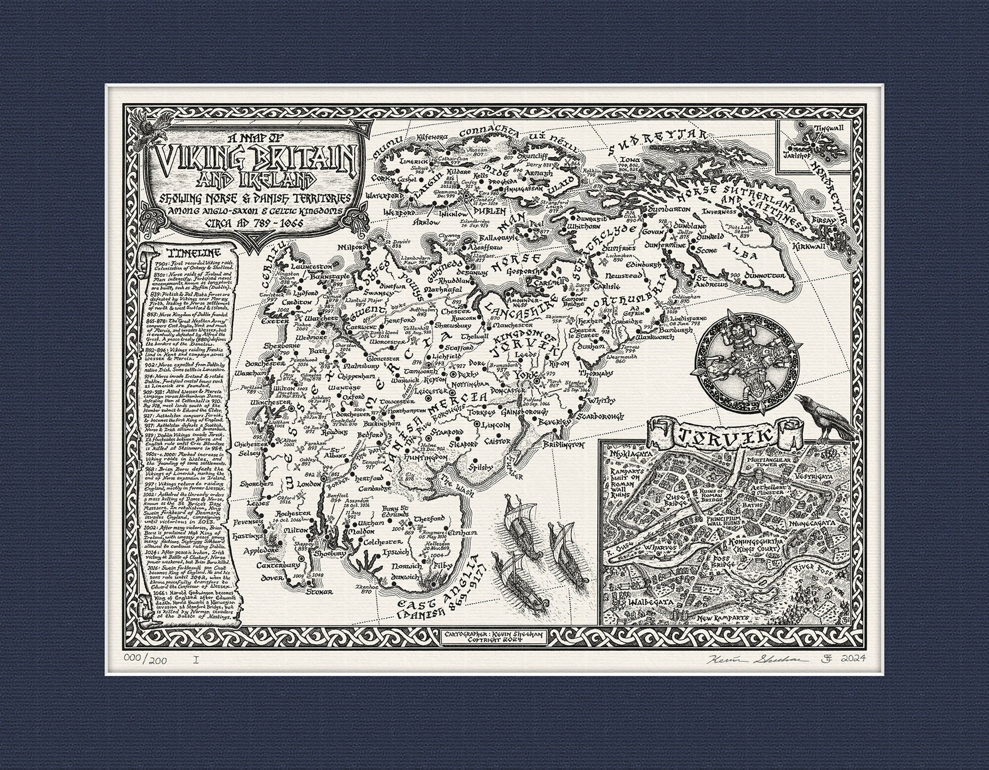 Viking Britain Map Hand Drawn Fine Art Print