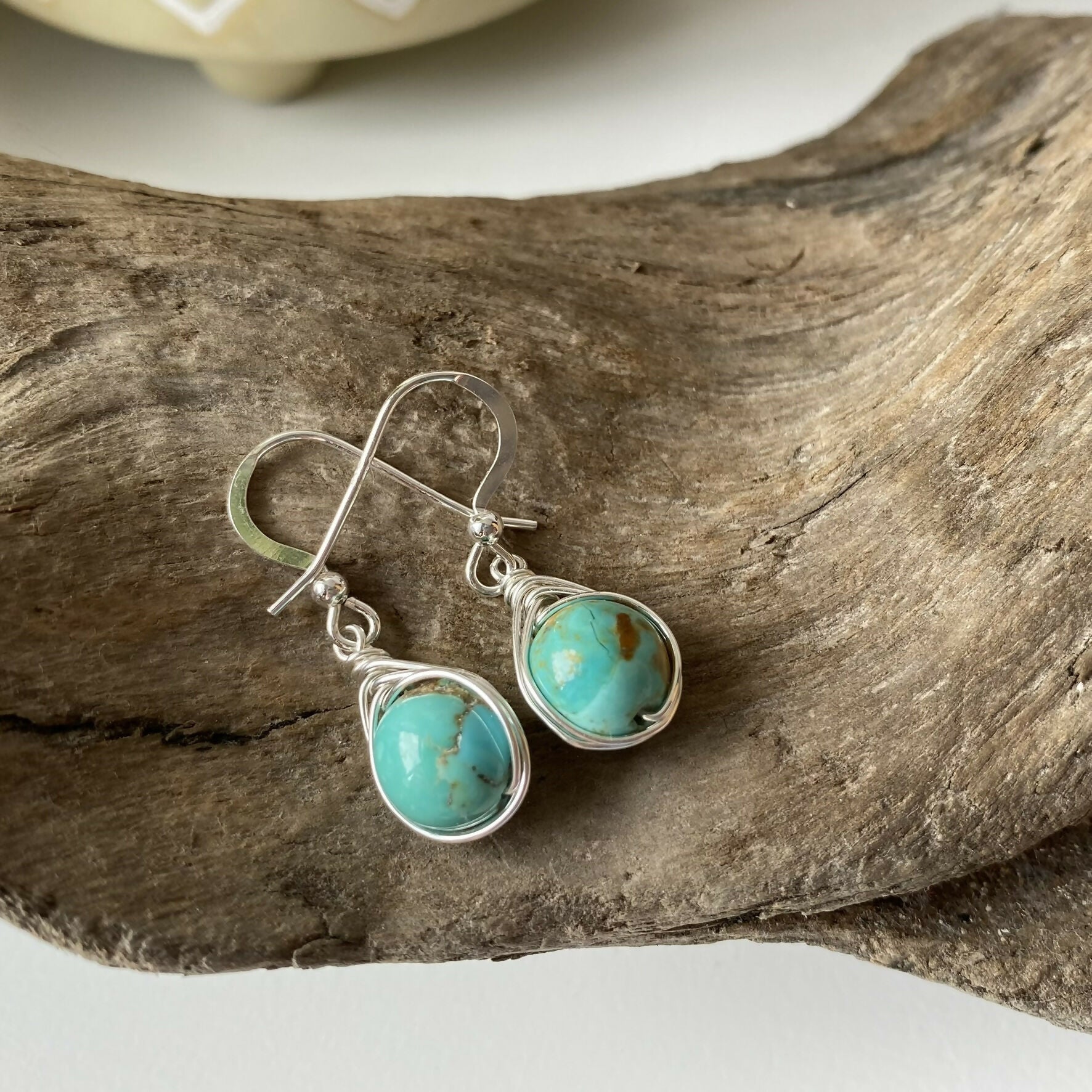 Turquoise Drop Earrings, Sterling Silver
