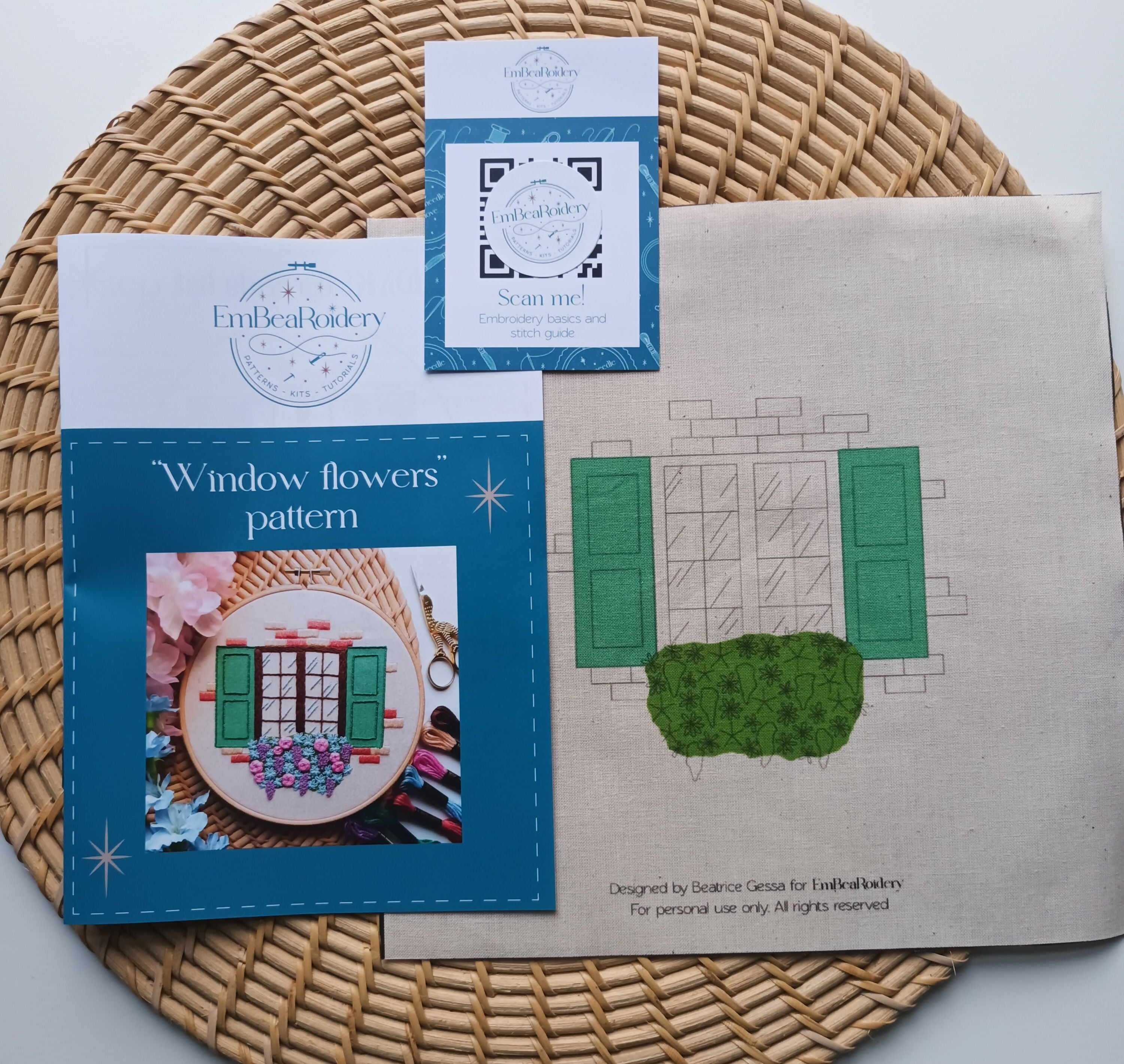 Preprinted Embroidery Pattern For Beginners - Window Flowers