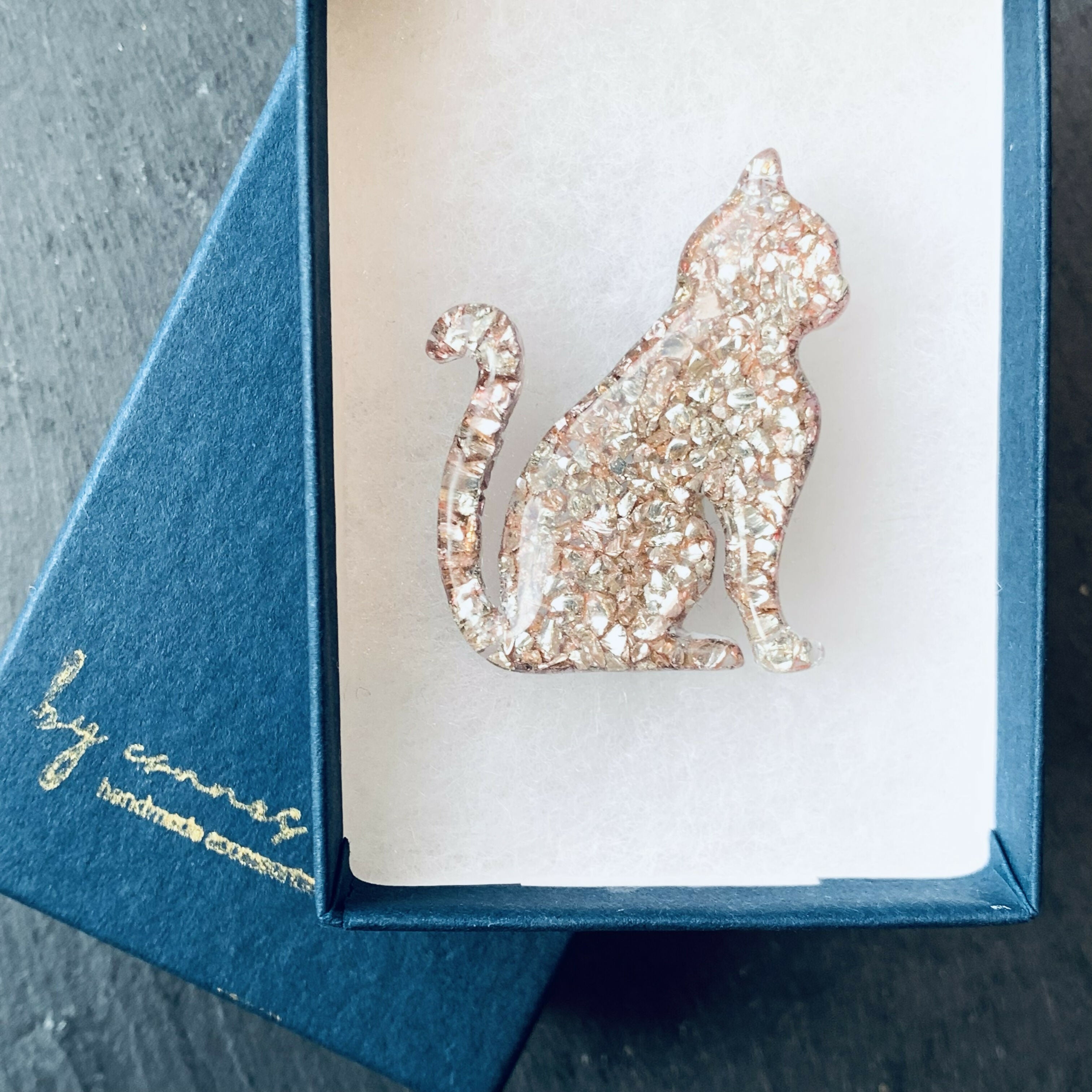 Hand Cast Mosaic Resin Cat Brooch