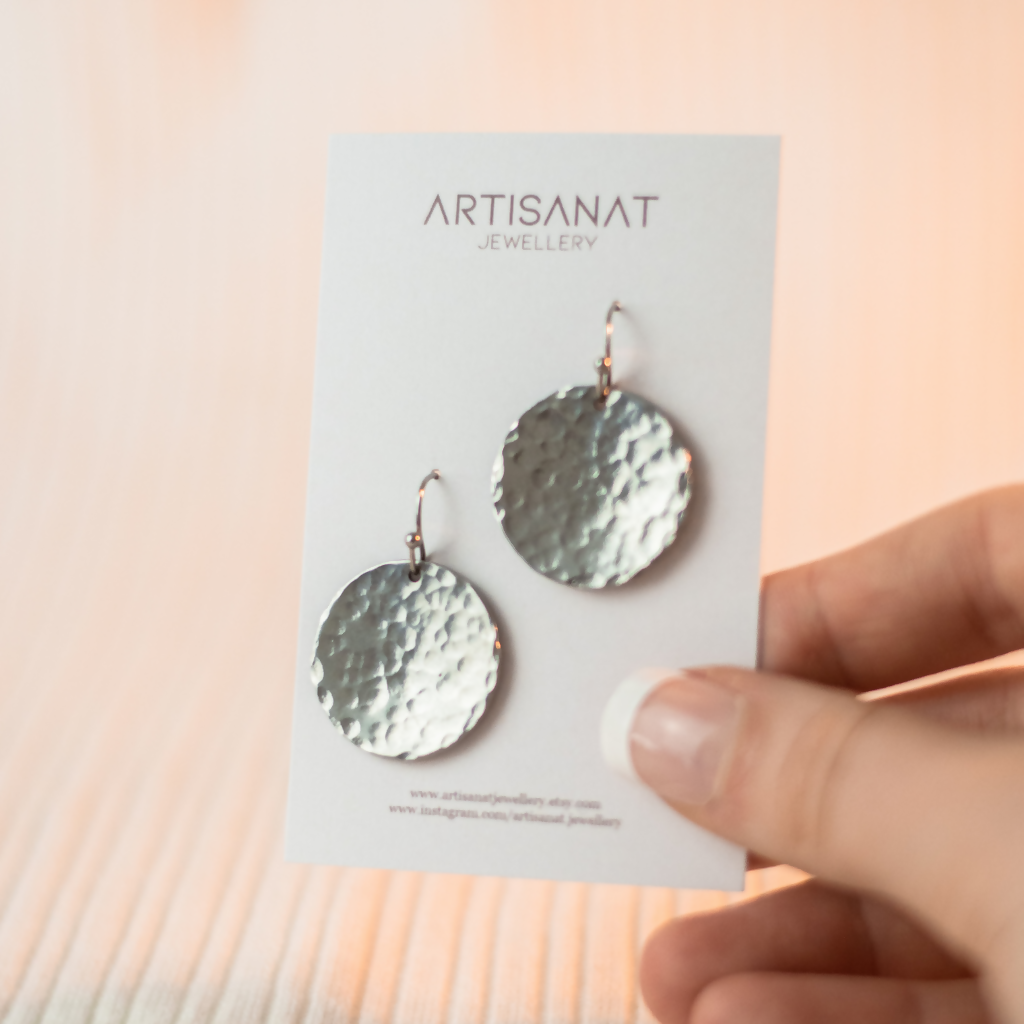 Large Hypoallergenic Hammered Disc Earrings