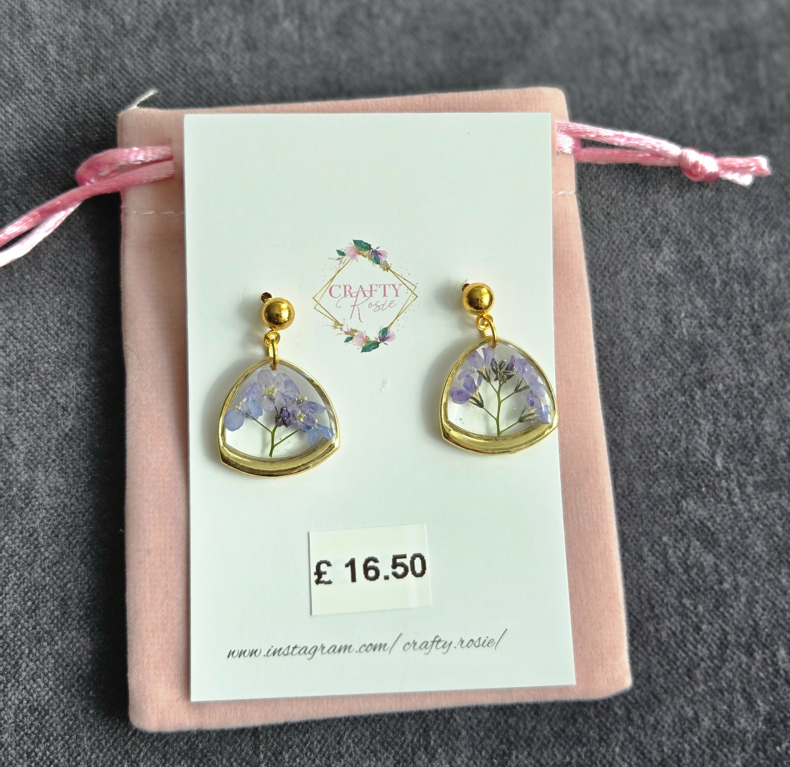 Stainless Steel Real Dried Forget Me Not Flowers Dangle Earrings