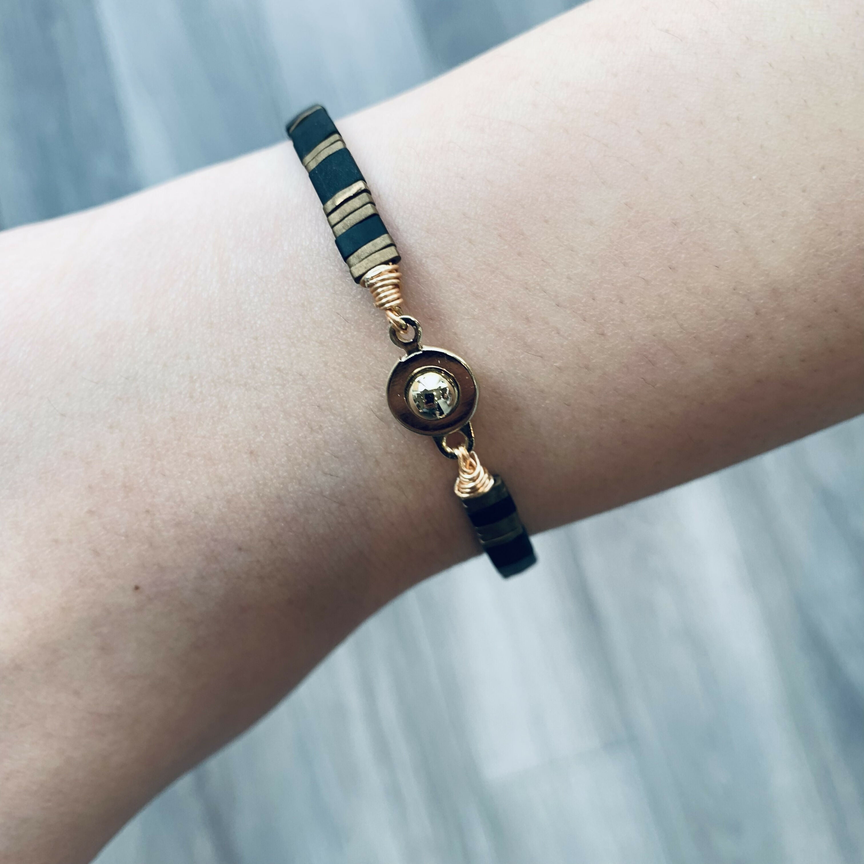 Japanese Tila Glass Bead Bracelet - Black & Bronze