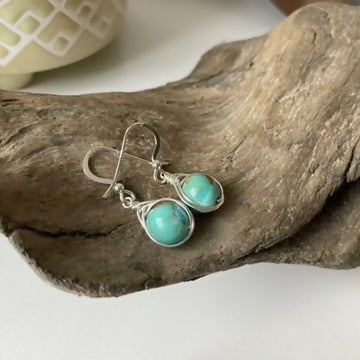 Turquoise Drop Earrings, Sterling Silver