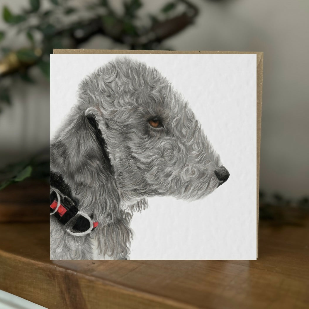 Working Bedlington Terrier Greeting Card – Working Dog Art – Blank Inside