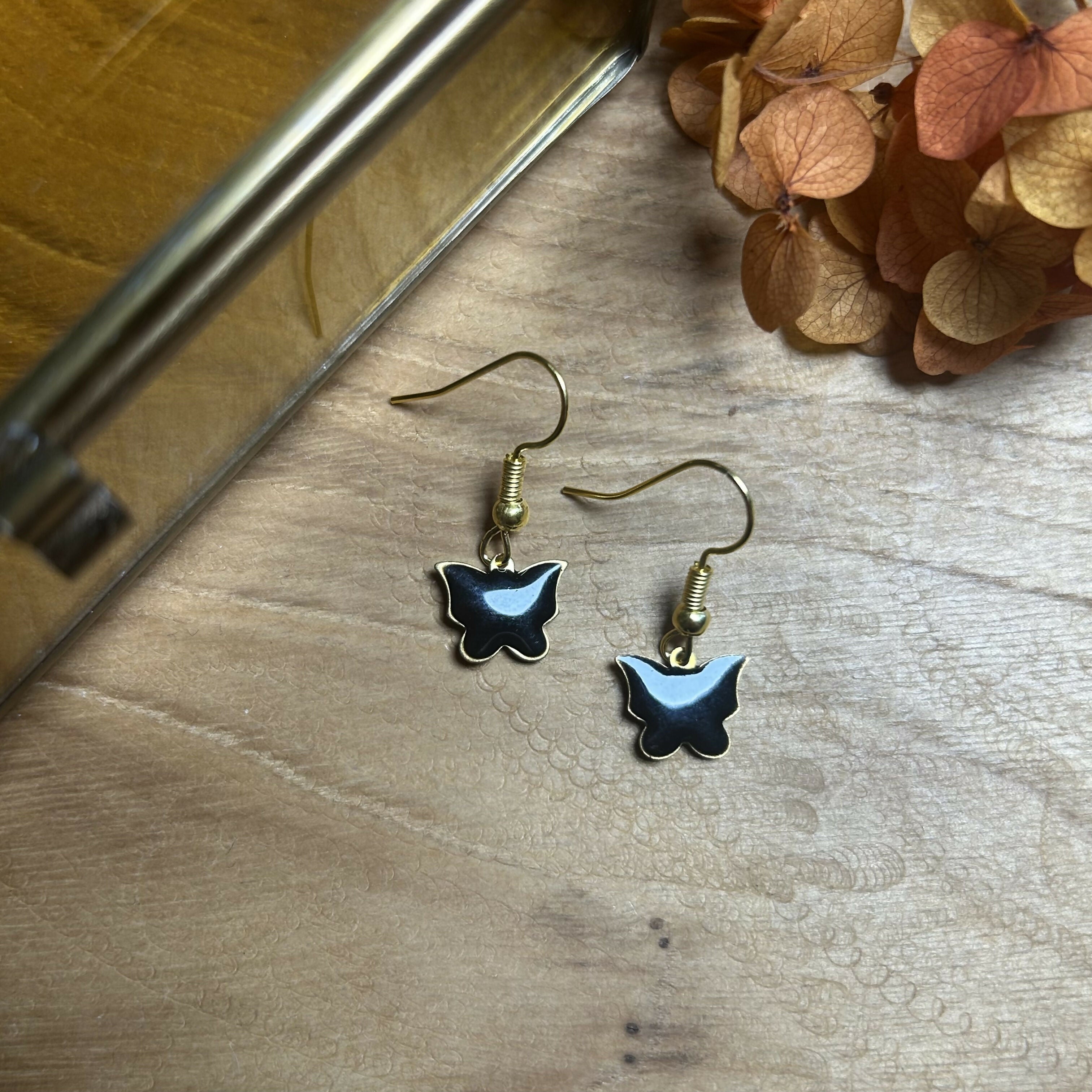 Lovely Black Enamel Butterfly Earrings