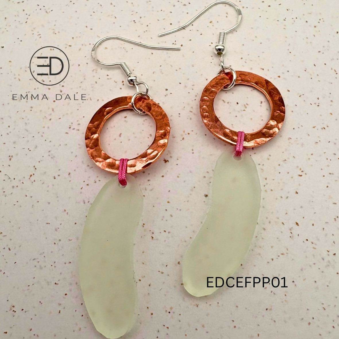 Frosted Organic Acrylic & Hand-Hammered Copper Earrings