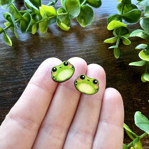 Algae the Frog Wooden Earrings